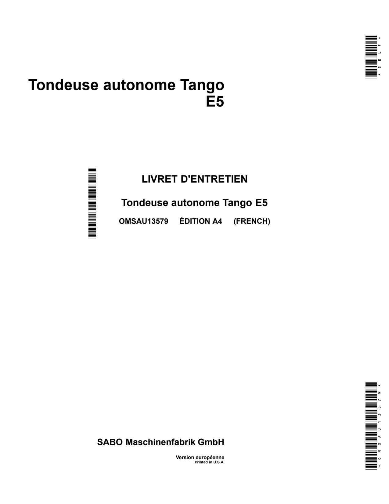 John Deere Sabo Tango E5 Autonomous Mower Operator Manual OMSAU13579 FR 1 John Deere Sabo Tango E5 Autonomous Mower Operator Manual OMSAU13579 FR