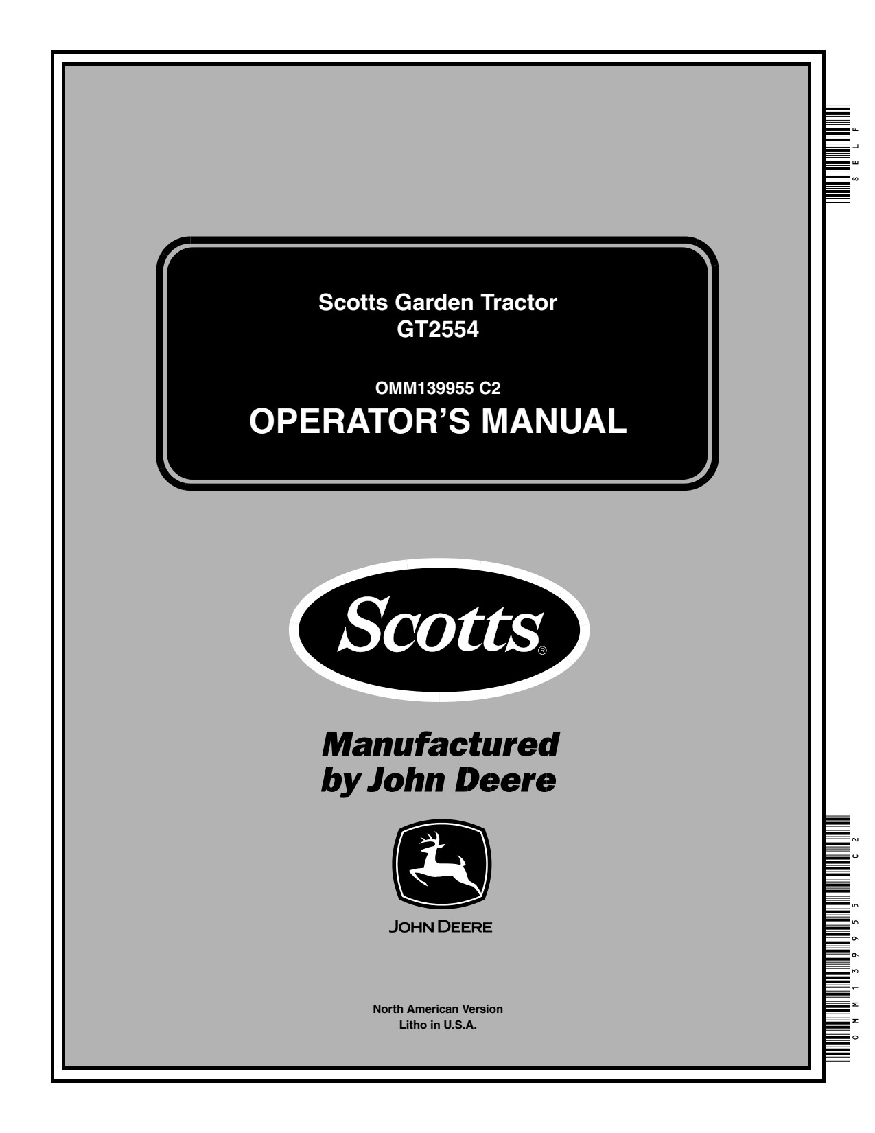 John Deere Scotts GT2554 Garden Tractor Operator Manual OMM139955 1 John Deere Scotts GT2554 Garden Tractor Operator Manual OMM139955