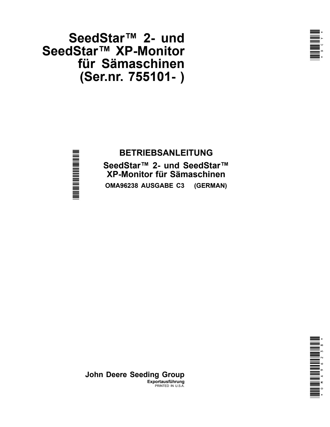 John Deere SeedStar 1705 1715 1735 Precision Ag Electronics Operator Manual OMA96238 DE 1 John Deere SeedStar 1705 1715 1735 Precision Ag Electronics Operator Manual OMA96238 DE