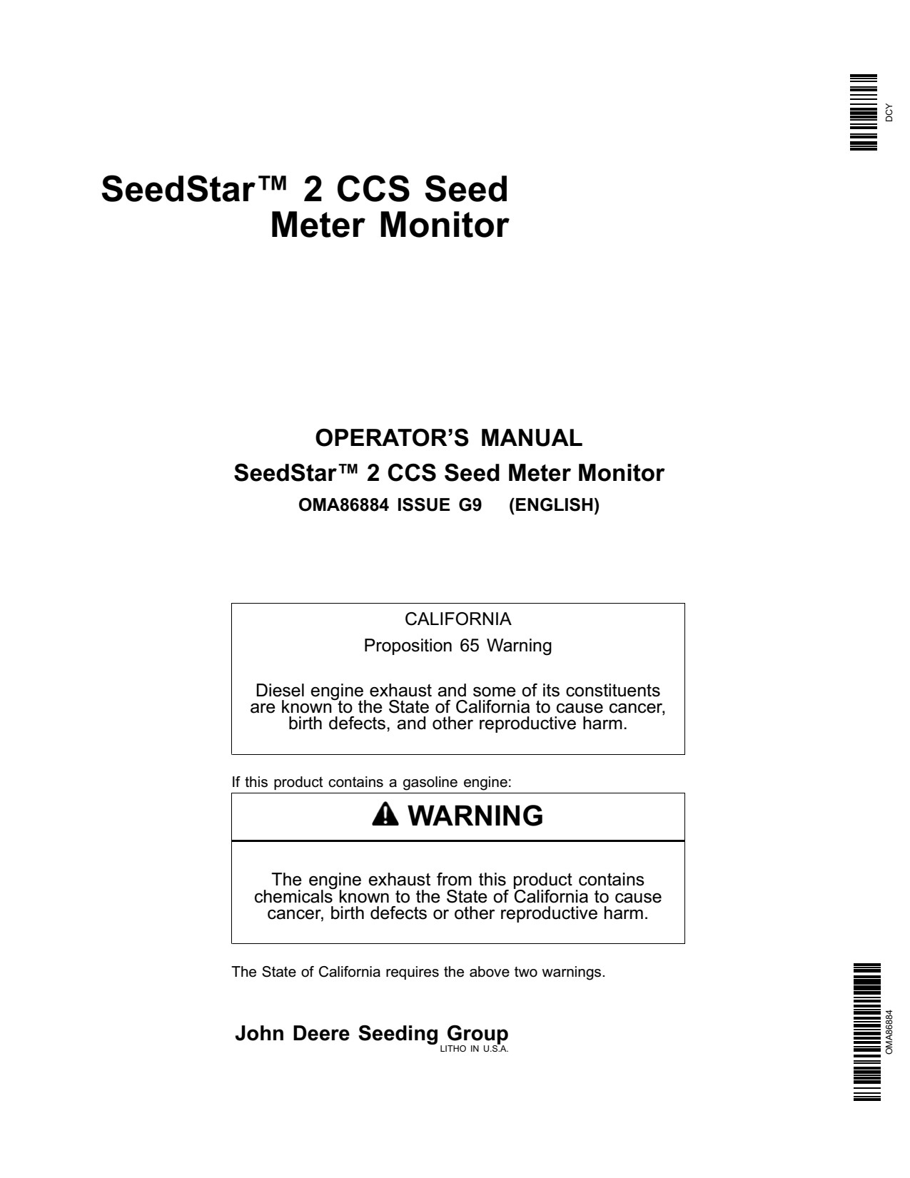 John Deere SeedStar 2 Precision Ag Electronics Operator Manual OMA86884 1 John Deere SeedStar 2 Precision Ag Electronics Operator Manual OMA86884