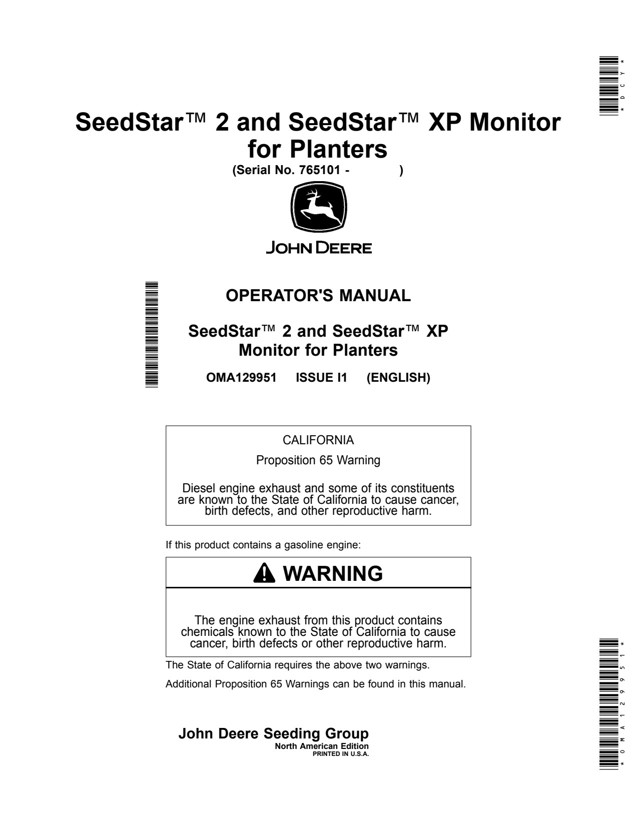 John Deere SeedStar™ 2 XP Monitor for Planters Precision Ag Electronics Operator Manual OMA129951 1 John Deere SeedStar™ 2 XP Monitor for Planters Precision Ag Electronics Operator Manual OMA129951