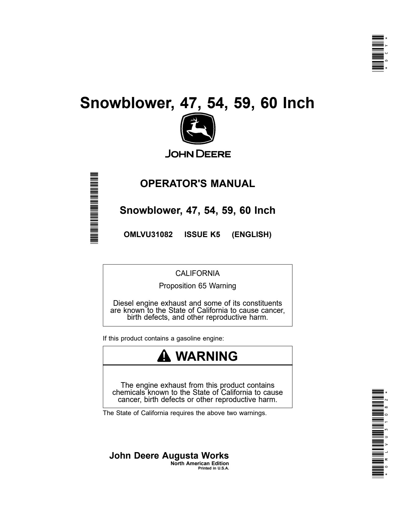 John Deere Snowblower 47 54 59 60 Inch Snow Blower Operator Manual OMLVU31082 1 John Deere Snowblower 47 54 59 60 Inch Snow Blower Operator Manual OMLVU31082