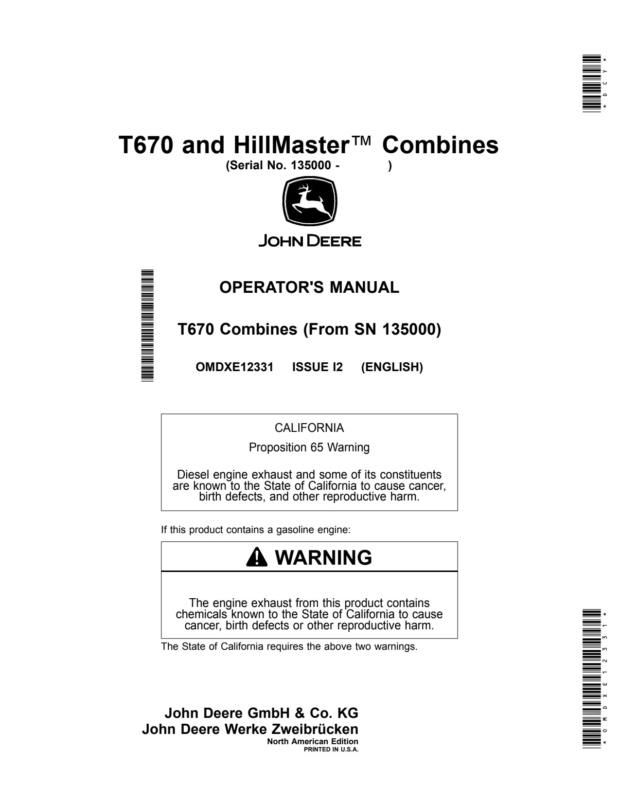 John Deere T670 Combine Operator Manual OMDXE12331 1 John Deere T670 Combine Operator Manual OMDXE12331