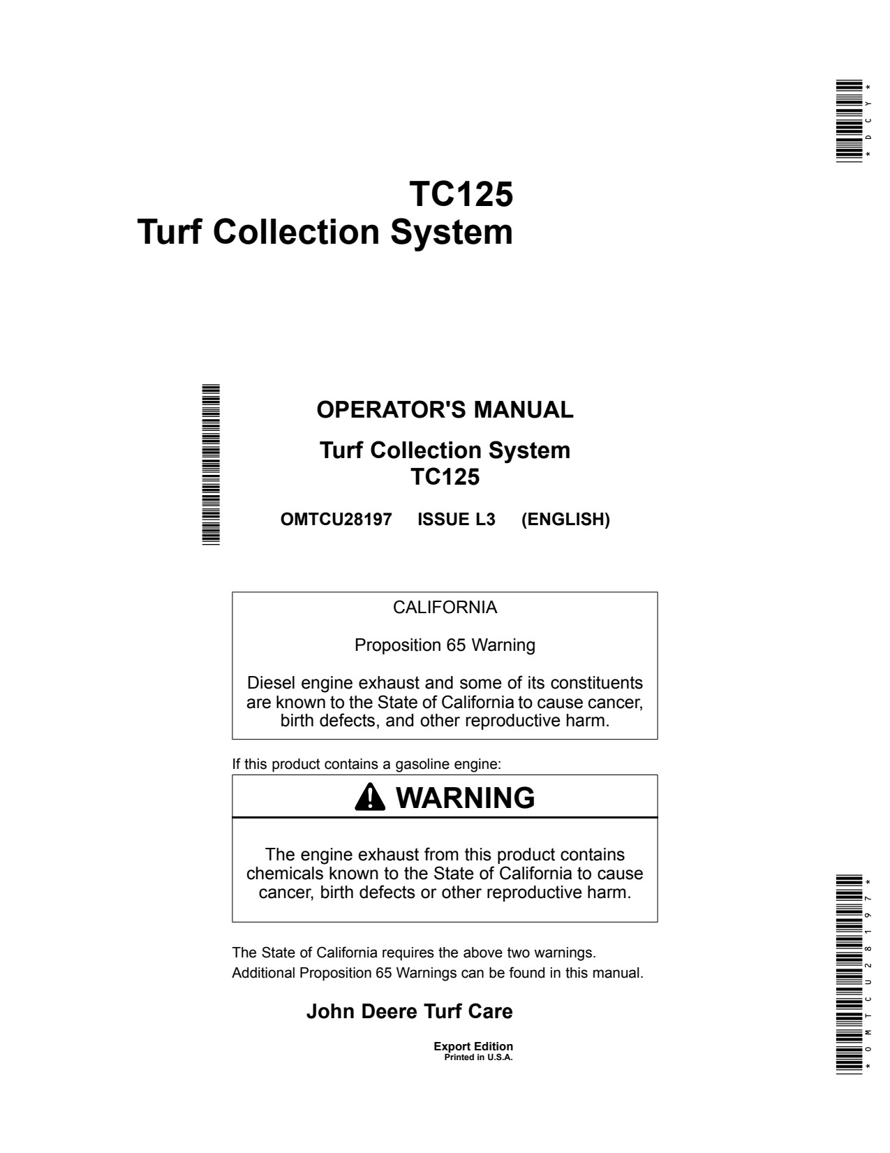 John Deere TC125 Turf Collection System Operator Manual OMTCU28197 1 John Deere TC125 Turf Collection System Operator Manual OMTCU28197