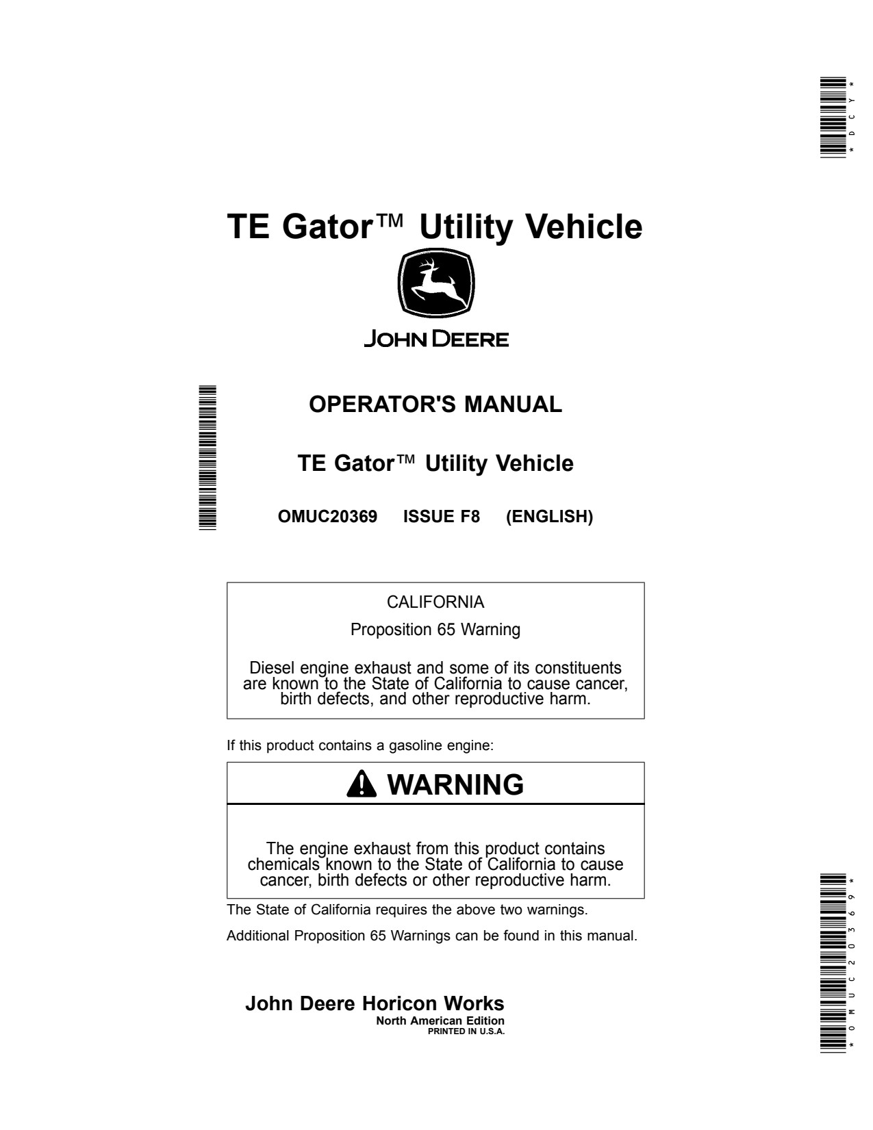 John Deere TE 4X2 Utility Vehicle Gator Operator Manual OMUC20369 1 John Deere TE 4X2 Utility Vehicle Gator Operator Manual OMUC20369