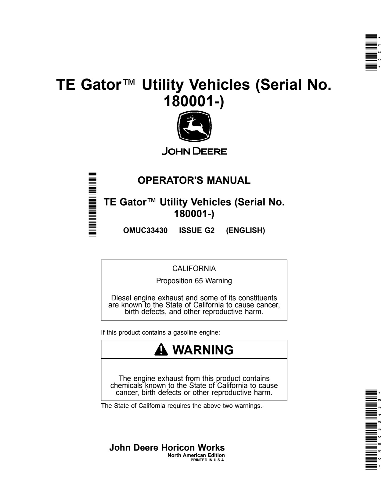 John Deere TE4X2 Utility Vehicle Gator Operator Manual OMUC33430 1 John Deere TE4X2 Utility Vehicle Gator Operator Manual OMUC33430
