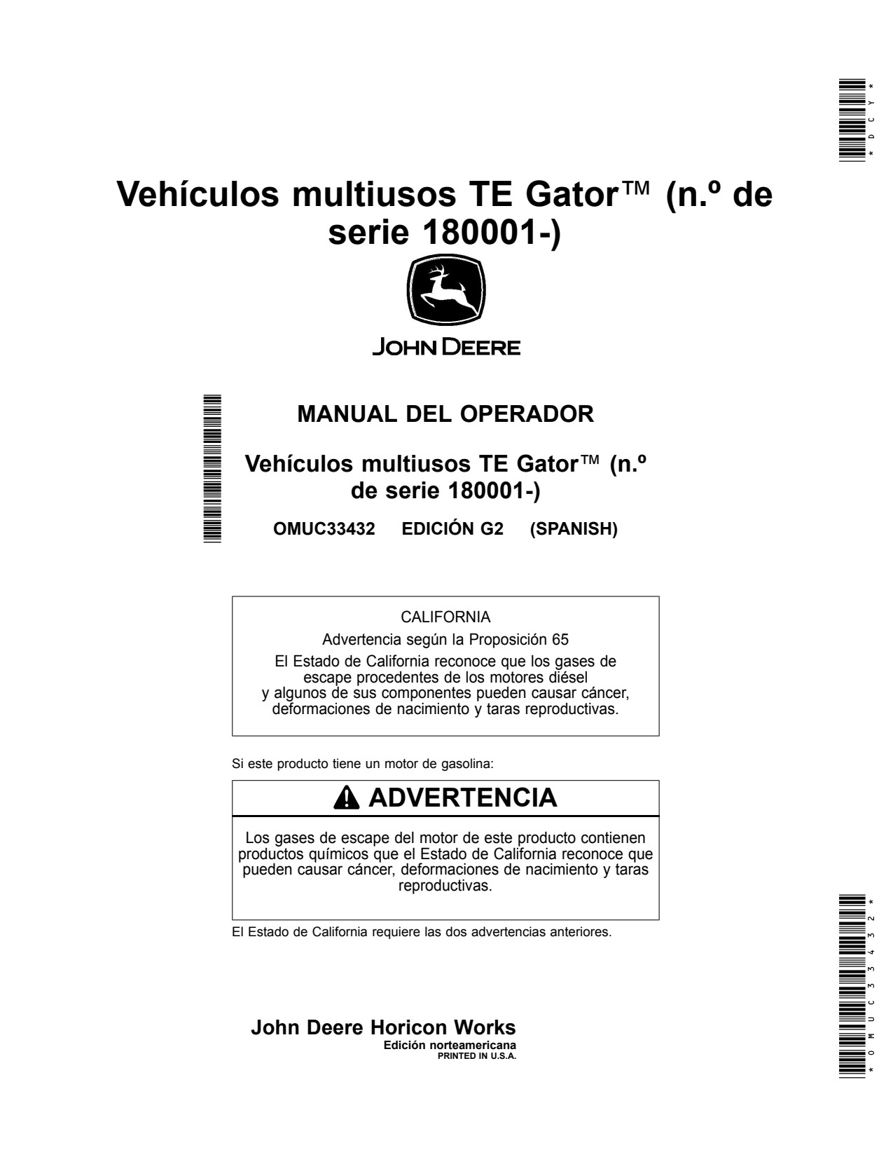John Deere TE4X2 Utility Vehicle Gator Operator Manual OMUC33432 ES 1 John Deere TE4X2 Utility Vehicle Gator Operator Manual OMUC33432 ES