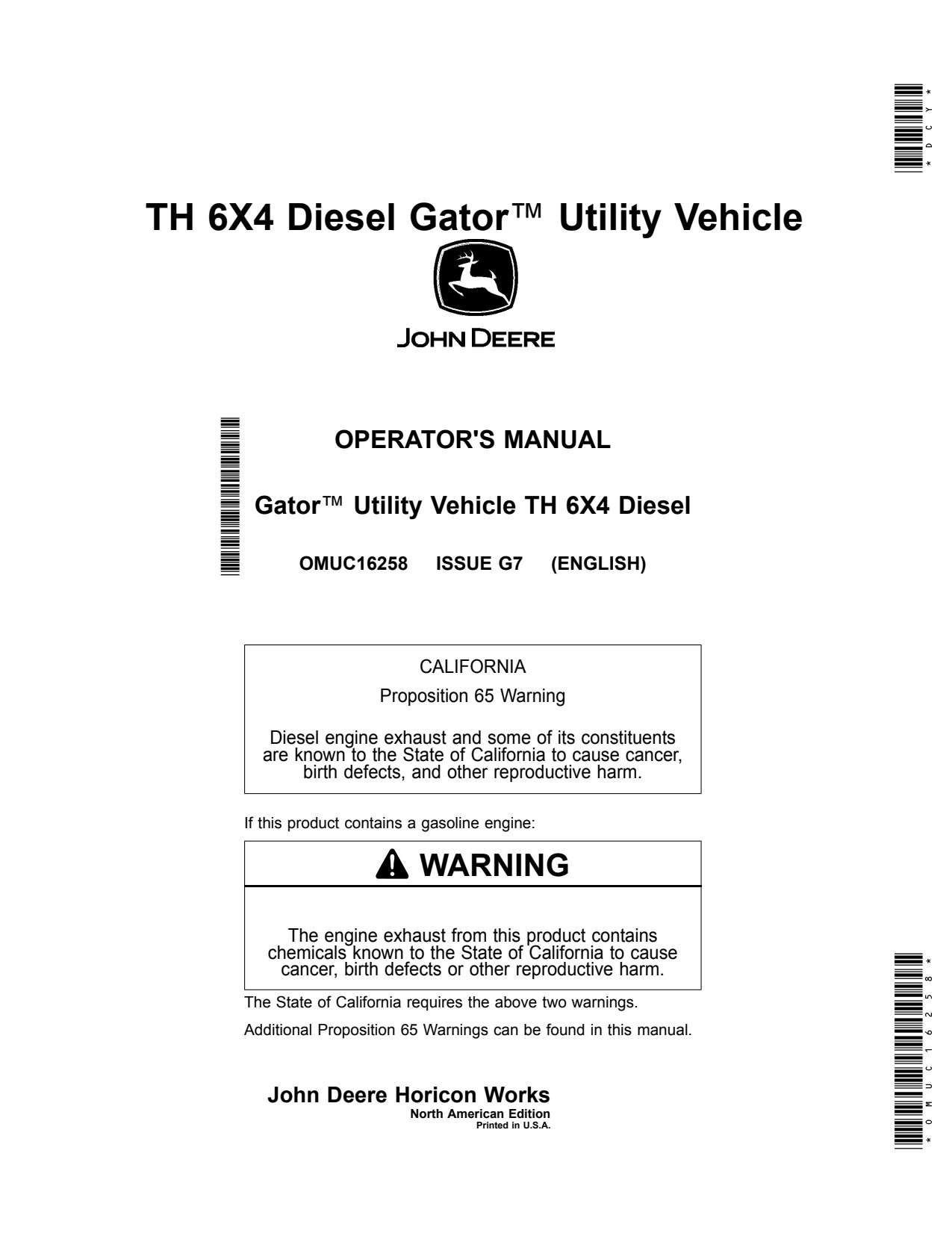 John Deere TH 6x4 Diesel Utility Vehicle Gator Operator Manual OMUC16258 1 John Deere TH 6x4 Diesel Utility Vehicle Gator Operator Manual OMUC16258