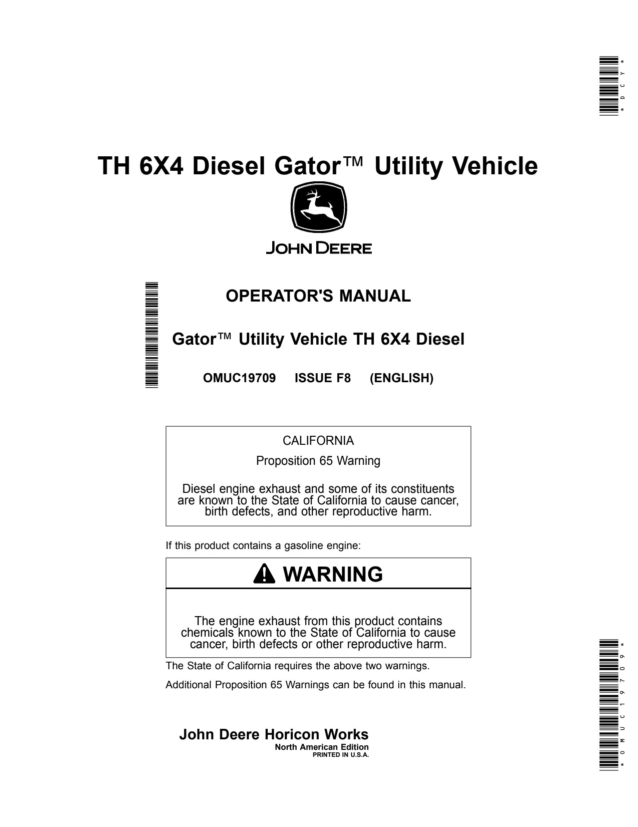 John Deere TH 6x4 Diesel Utility Vehicle Gator Operator Manual OMUC19709 1 John Deere TH 6x4 Diesel Utility Vehicle Gator Operator Manual OMUC19709
