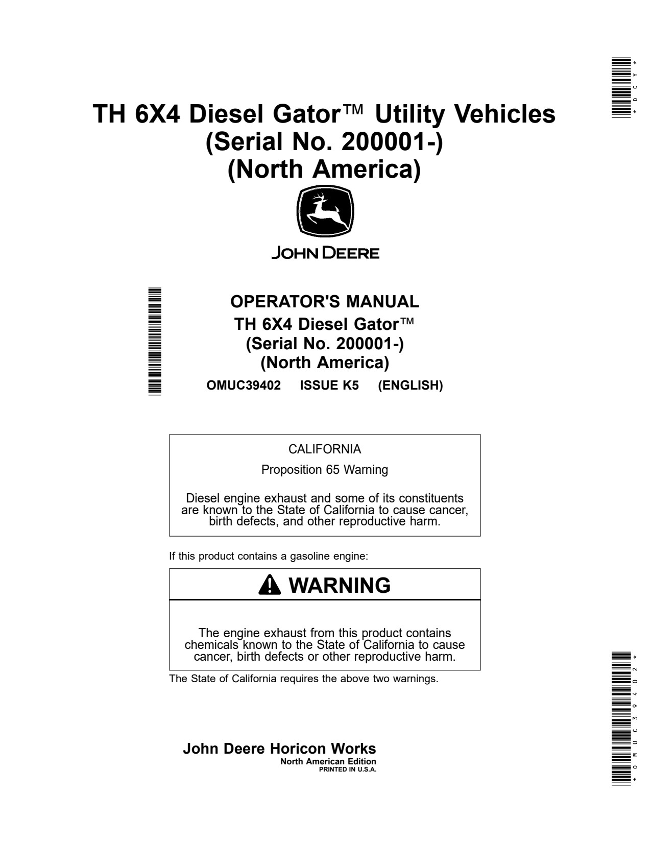 John Deere TH 6x4 Diesel Utility Vehicle Gator Operator Manual OMUC39402 1 John Deere TH 6x4 Diesel Utility Vehicle Gator Operator Manual OMUC39402