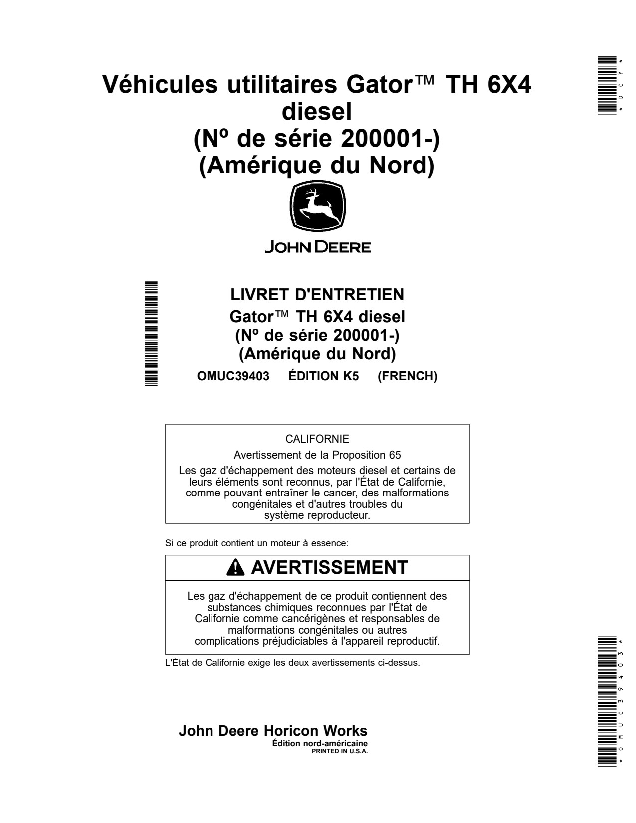 John Deere TH 6x4 Diesel Utility Vehicle Gator Operator Manual OMUC39403 FR 1 John Deere TH 6x4 Diesel Utility Vehicle Gator Operator Manual OMUC39403 FR