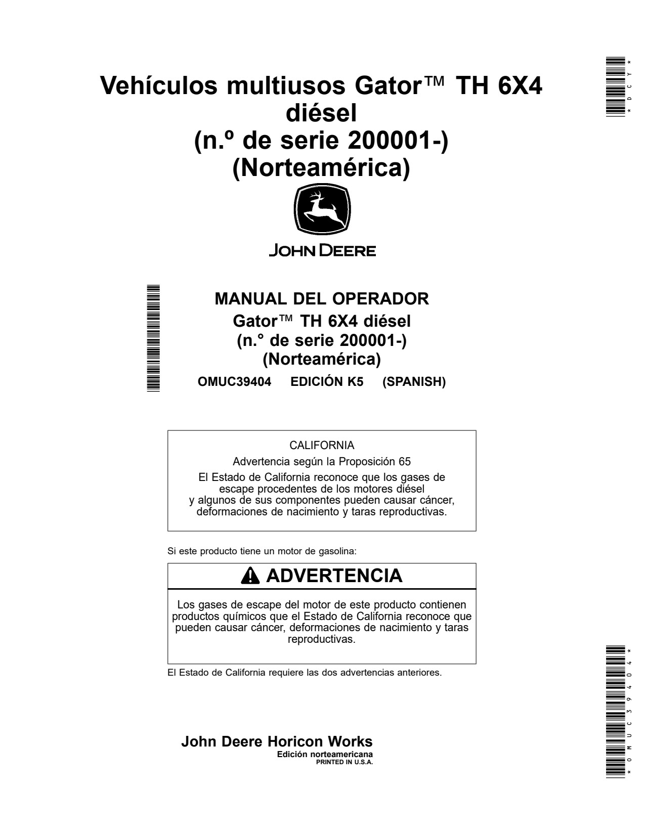 John Deere TH 6x4 Diesel Utility Vehicle Gator Operator Manual OMUC39404 ES 1 John Deere TH 6x4 Diesel Utility Vehicle Gator Operator Manual OMUC39404 ES