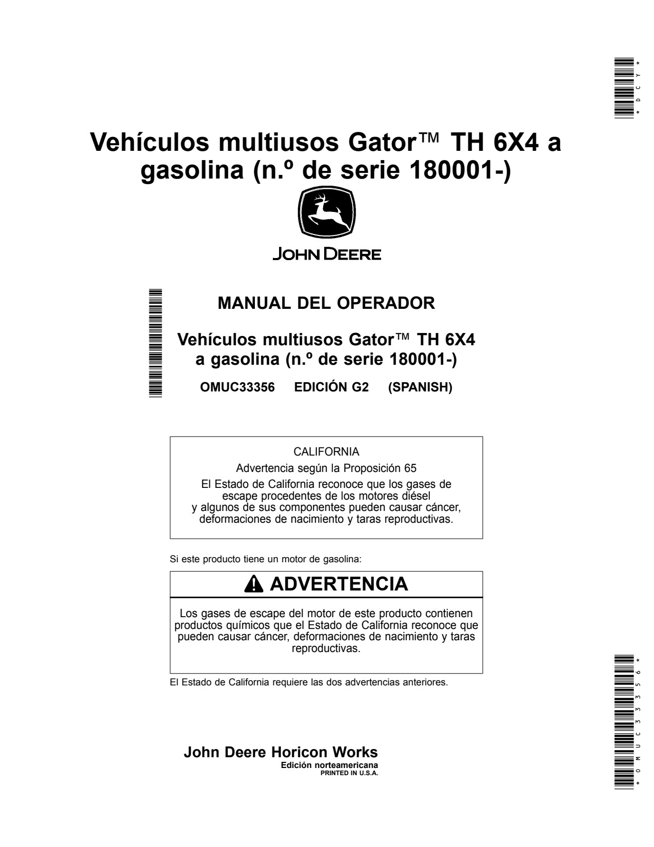 John Deere TH 6x4 Gas Utility Vehicle Gator Operator Manual OMUC33356 ES 1 John Deere TH 6x4 Gas Utility Vehicle Gator Operator Manual OMUC33356 ES