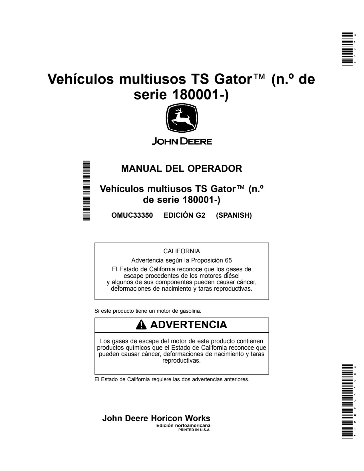 John Deere TS4X2 Utility Vehicle Gator Operator Manual OMUC33350 ES 1 John Deere TS4X2 Utility Vehicle Gator Operator Manual OMUC33350 ES
