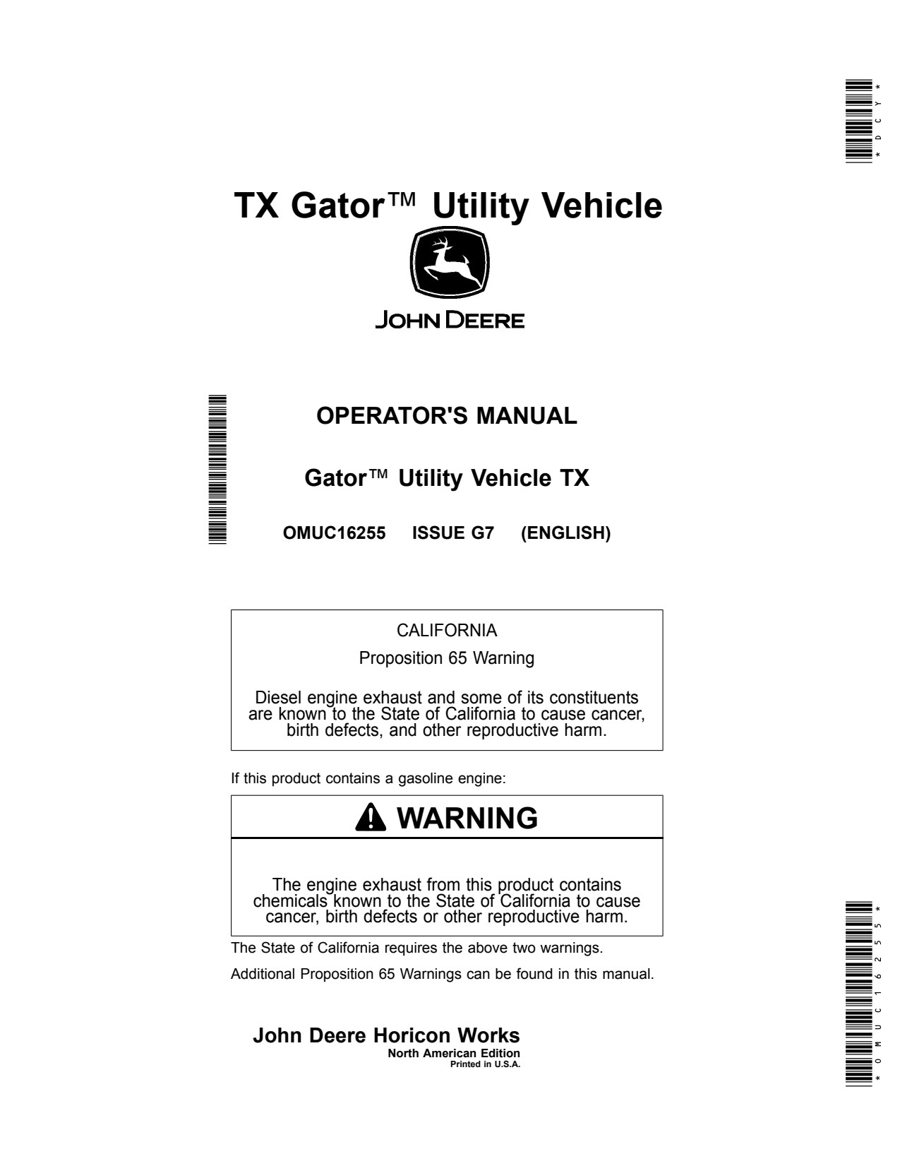John Deere TX 4X2 FJ400 Utility Vehicle Gator Operator Manual OMUC16255 1 John Deere TX 4X2 FJ400 Utility Vehicle Gator Operator Manual OMUC16255
