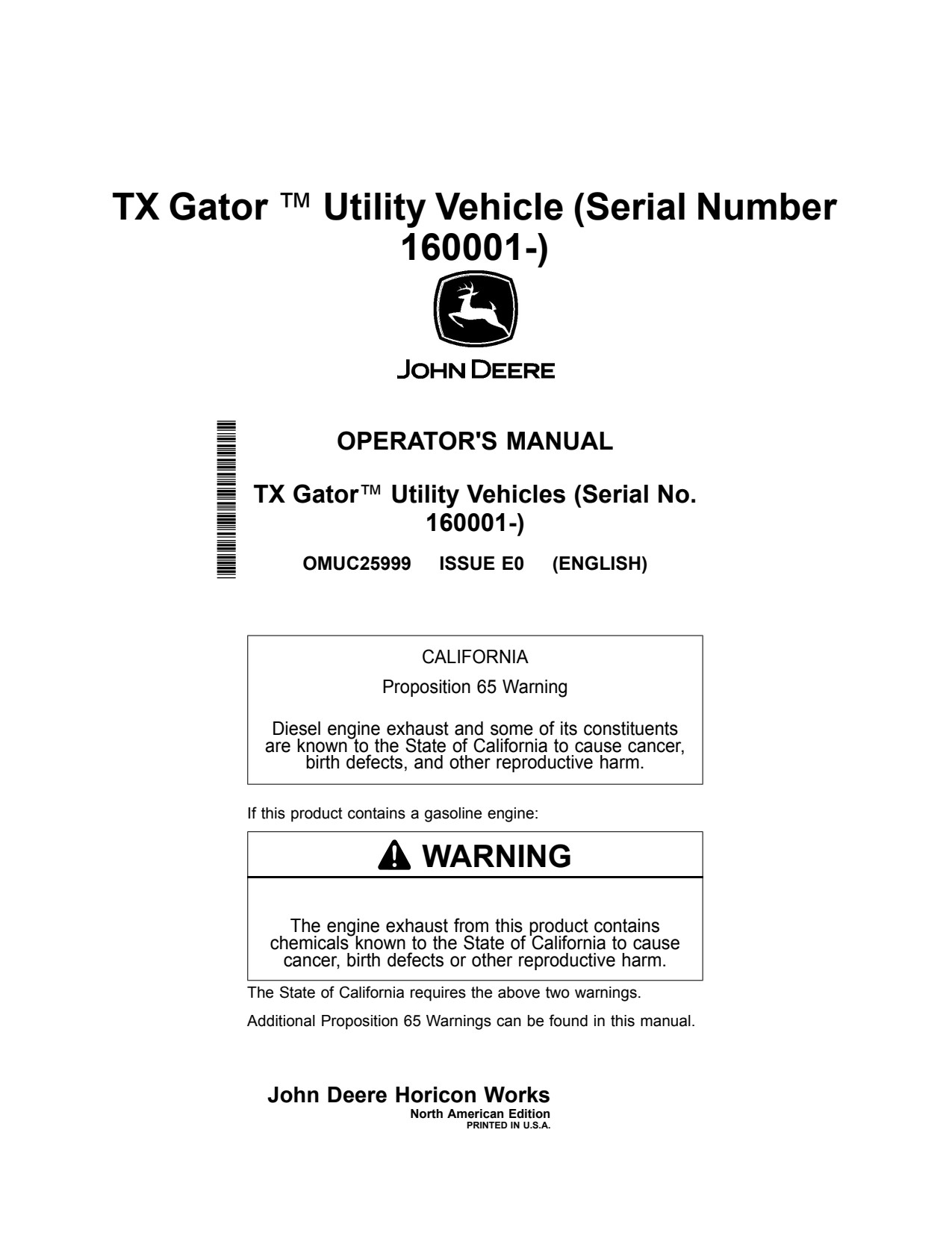 John Deere TX 4X2 Utility Vehicle Gator Operator Manual OMUC25999 1 John Deere TX 4X2 Utility Vehicle Gator Operator Manual OMUC25999