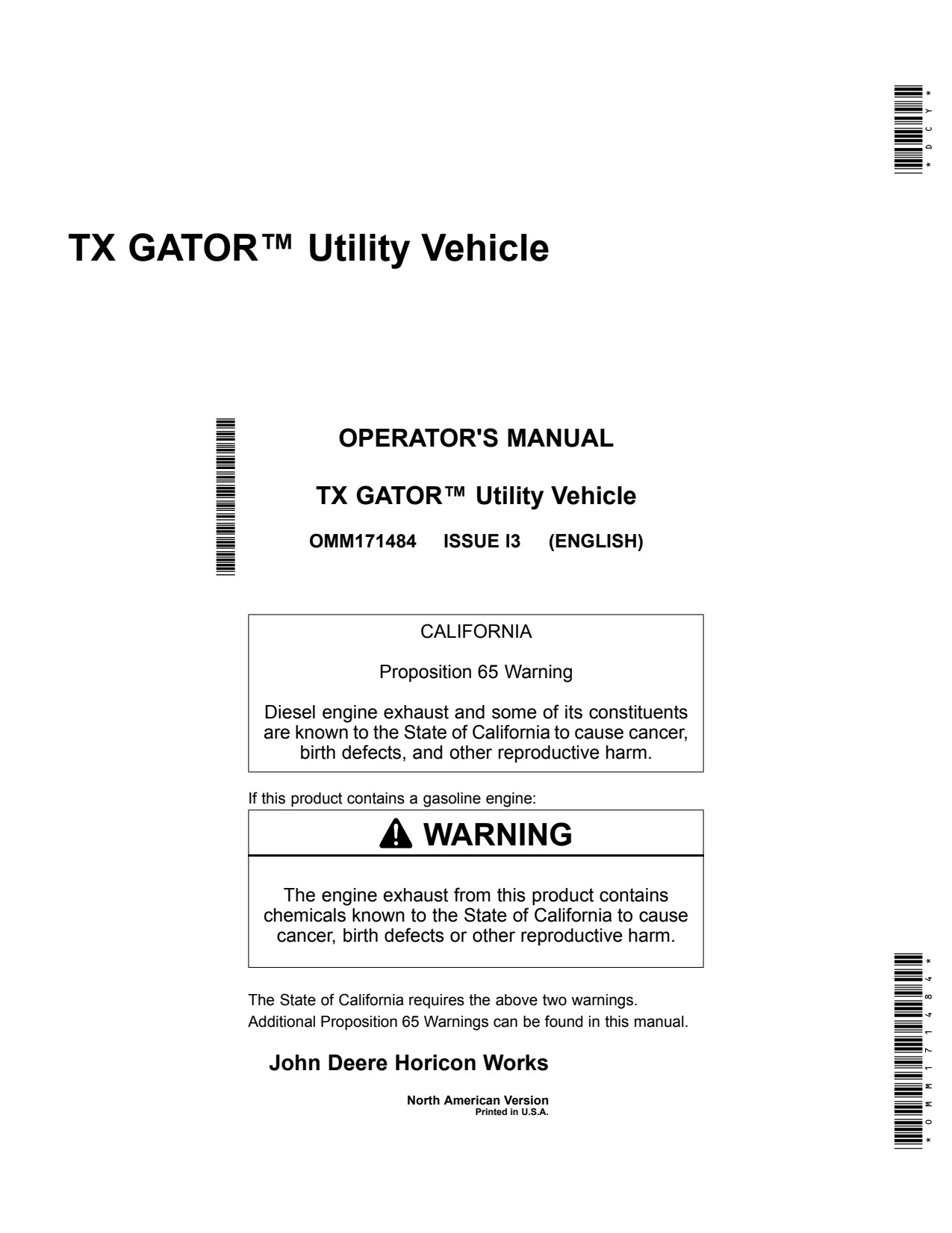 John Deere TX Gator Utility Vehicle Gator Operator Manual OMM171484 1 John Deere TX Gator Utility Vehicle Gator Operator Manual OMM171484
