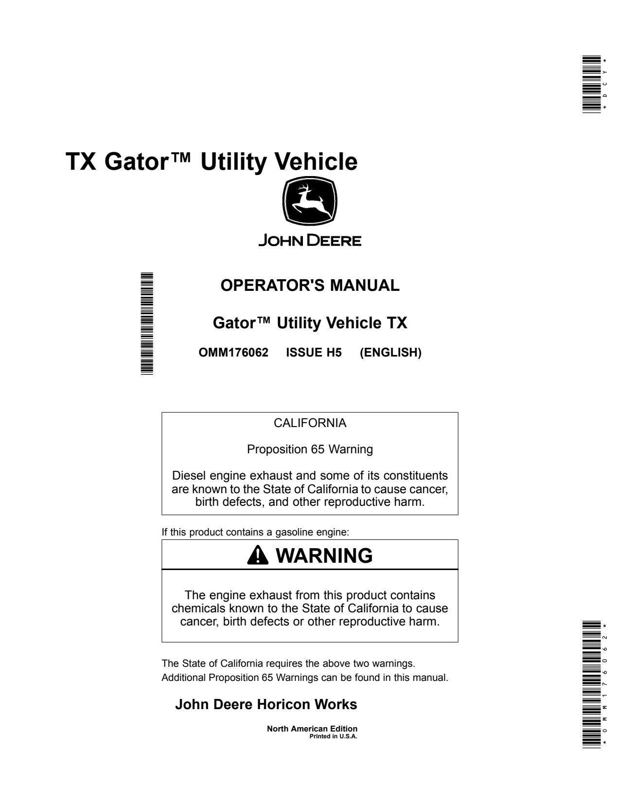 John Deere TX Gator Utility Vehicle Gator Operator Manual OMM176062 1 John Deere TX Gator Utility Vehicle Gator Operator Manual OMM176062