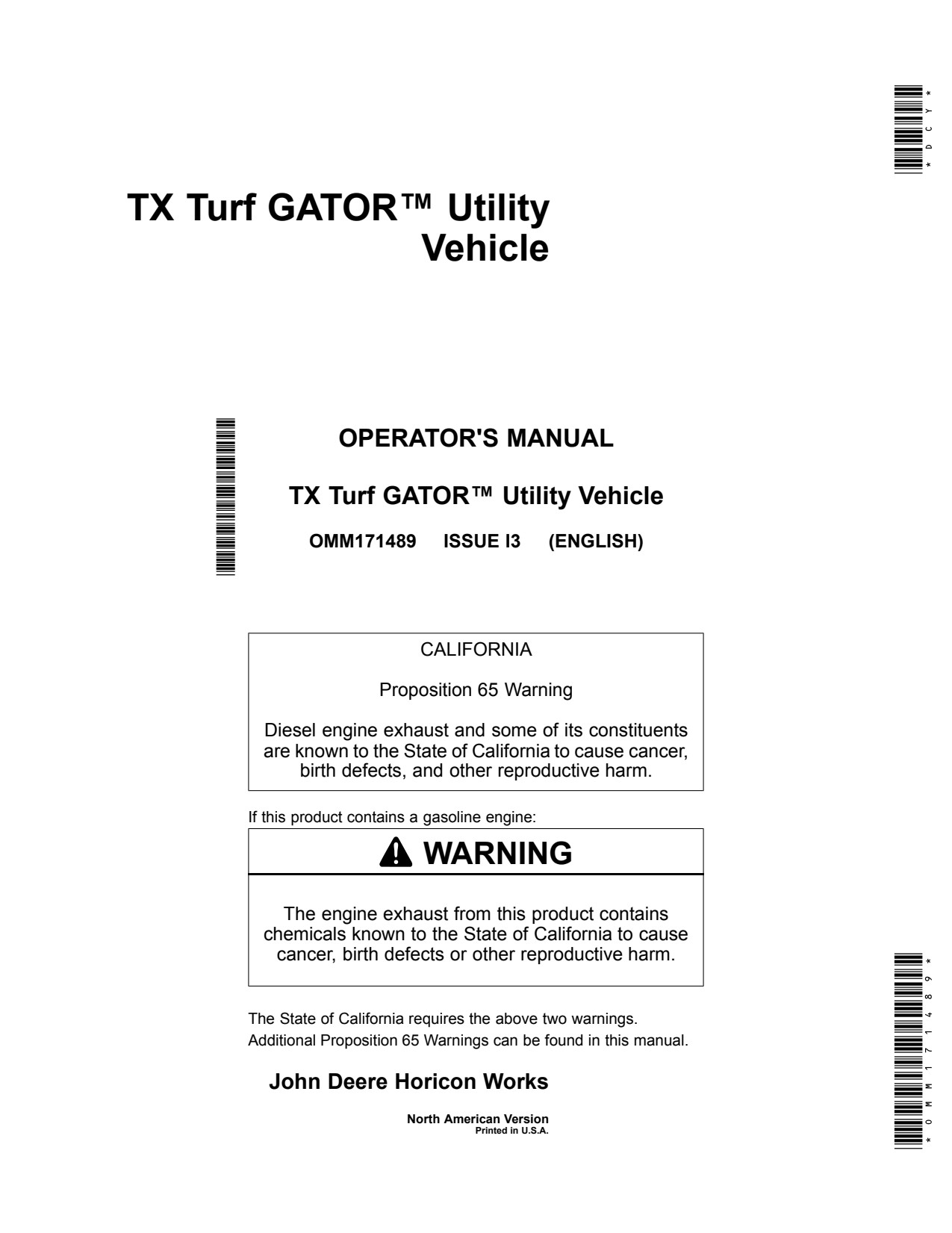 John Deere TX Turf Gator Utility Vehicle Gator Operator Manual OMM171489 1 John Deere TX Turf Gator Utility Vehicle Gator Operator Manual OMM171489