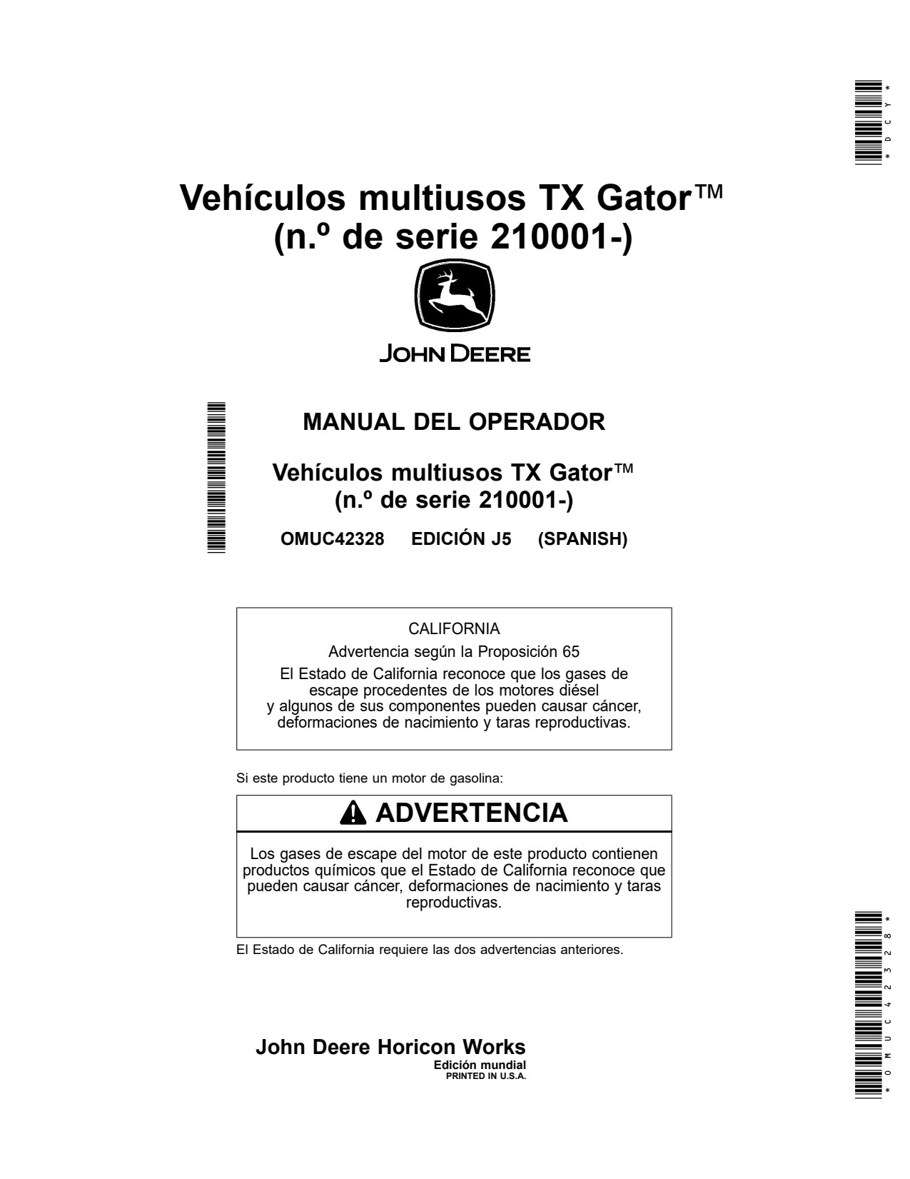 John Deere TX4X2 Utility Vehicle Gator Operator Manual OMUC42328 ES 1 John Deere TX4X2 Utility Vehicle Gator Operator Manual OMUC42328 ES
