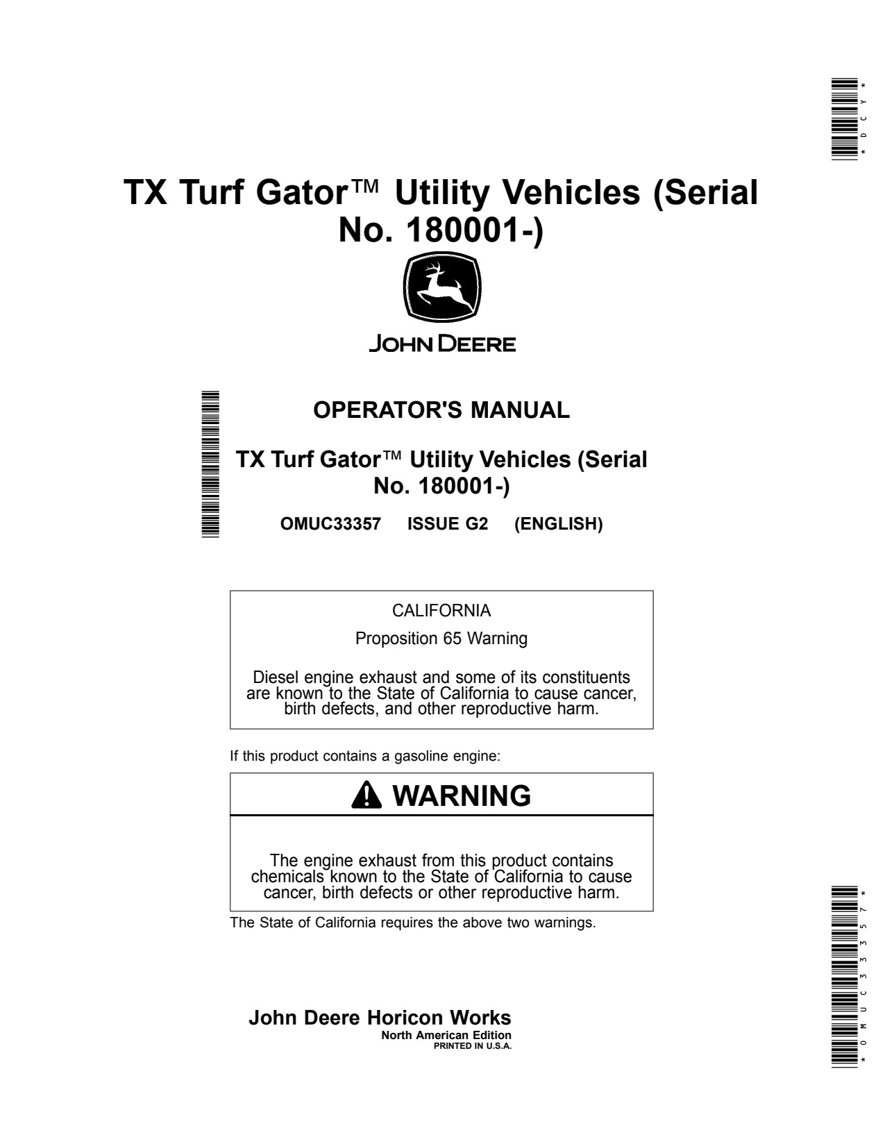 John Deere TXTurf Turf Utility Vehicle Gator Operator Manual OMUC33357 1 John Deere TXTurf Turf Utility Vehicle Gator Operator Manual OMUC33357
