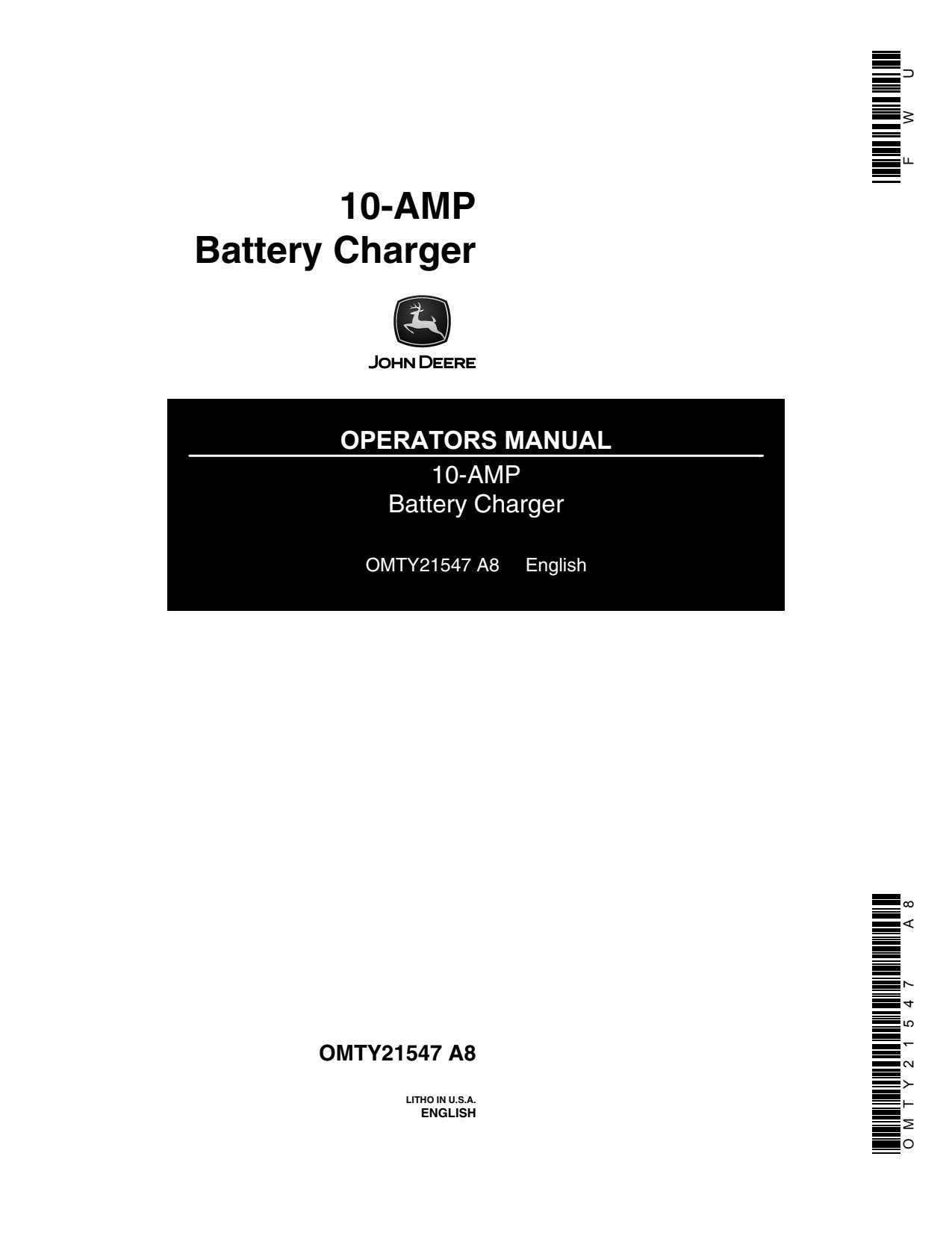 John Deere TY1337 10 Amp Battery Charger Operator Manual OMTY21547 FR 1 John Deere TY1337 10 Amp Battery Charger Operator Manual OMTY21547 FR