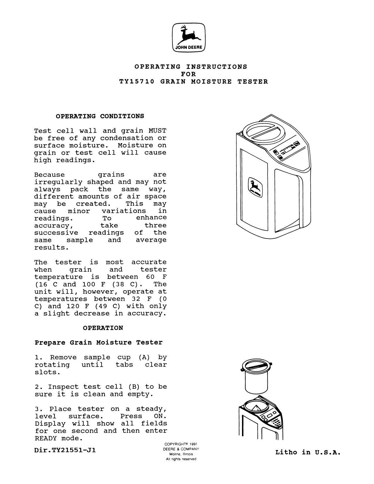 John Deere TY15710 Grain Moisture Tester Operator Manual DIRTY21551 1 John Deere TY15710 Grain Moisture Tester Operator Manual DIRTY21551
