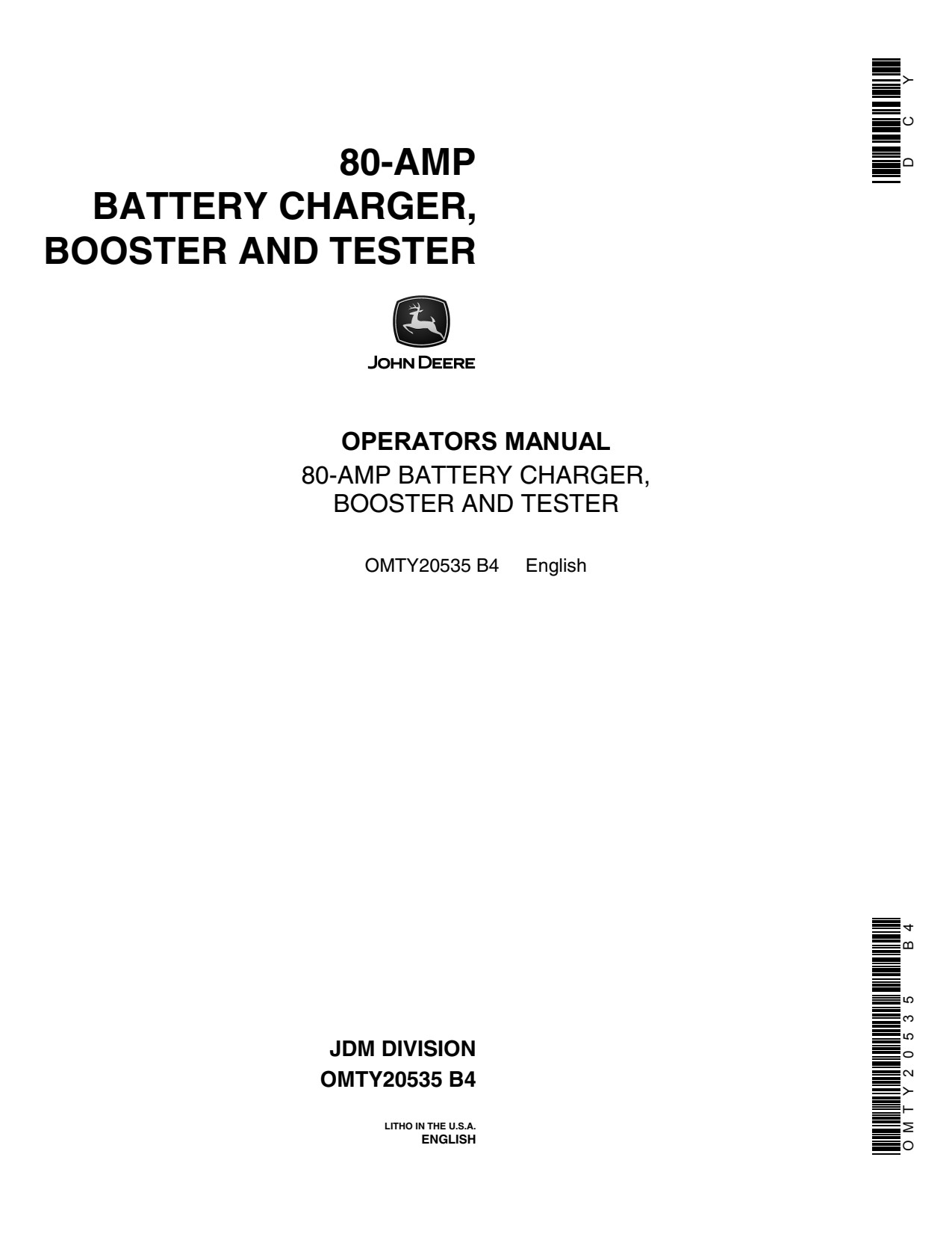 John Deere TY5148 80 Amp Battery Charger Operator Manual OMTY20535 1 John Deere TY5148 80 Amp Battery Charger Operator Manual OMTY20535