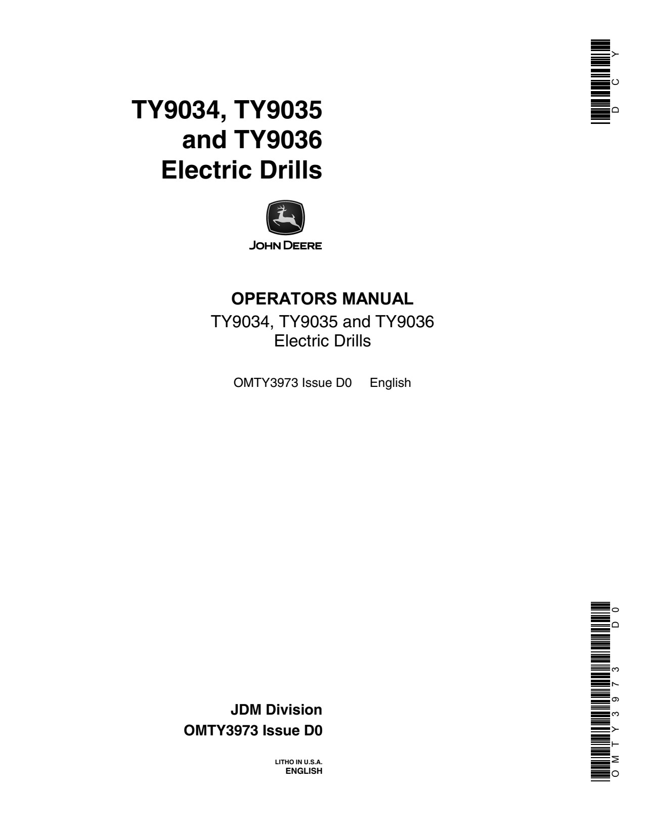 John Deere TY9034 to TY9036 Electric Drill Operator Manual OMTY3973 1 John Deere TY9034 to TY9036 Electric Drill Operator Manual OMTY3973