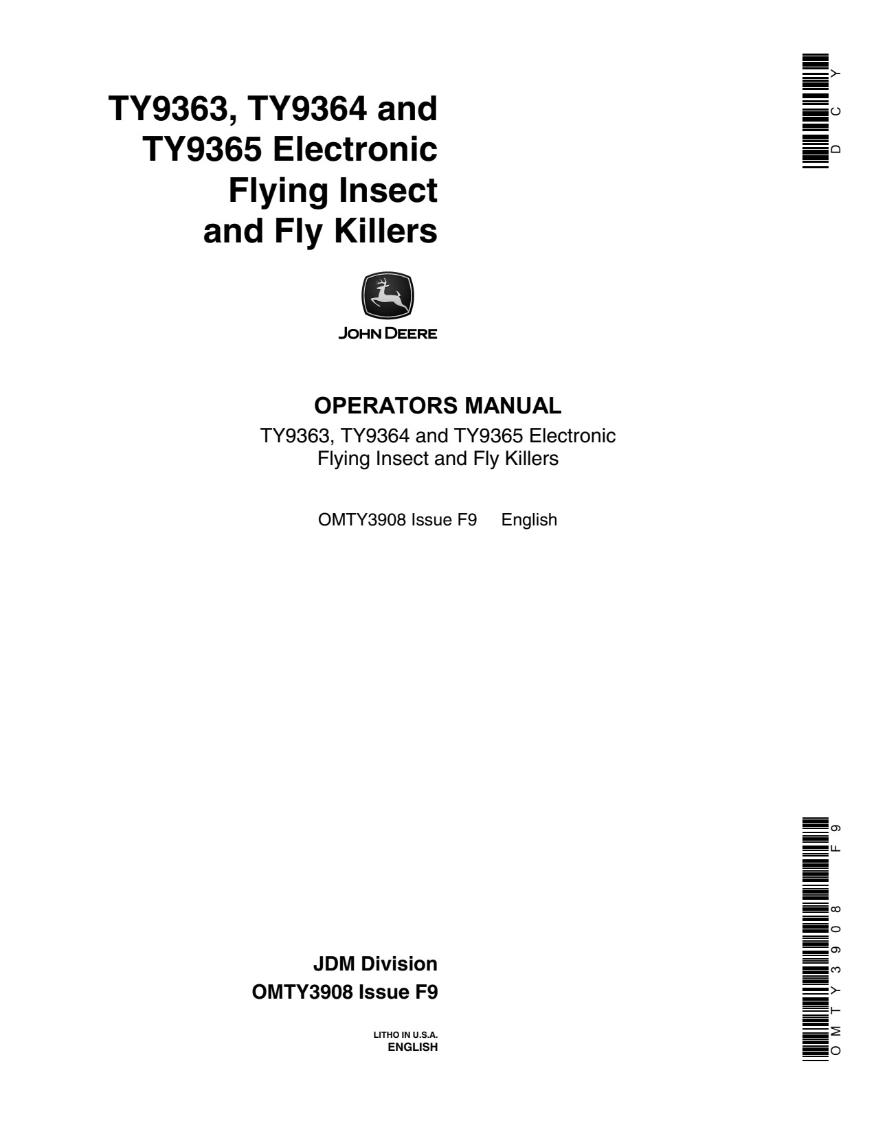 John Deere TY9363 to TY9365 Electronic Flying Insect Killer Operator Manual OMTY3908 1 John Deere TY9363 to TY9365 Electronic Flying Insect Killer Operator Manual OMTY3908