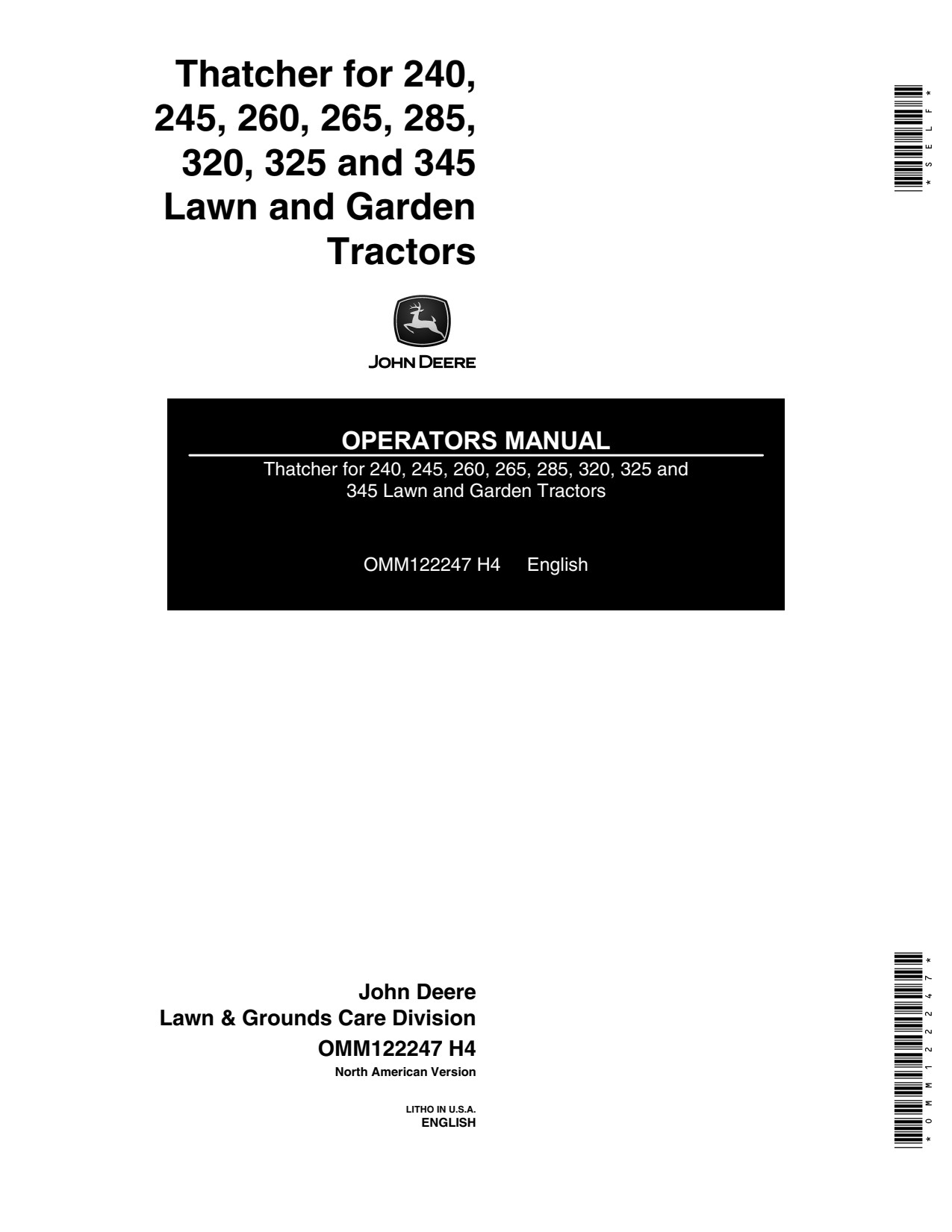 John Deere Thatcher 240 245 260 265 285 320 325 345 Garden Tractor Operator Manual OMM122247 1 John Deere Thatcher 240 245 260 265 285 320 325 345 Garden Tractor Operator Manual OMM122247