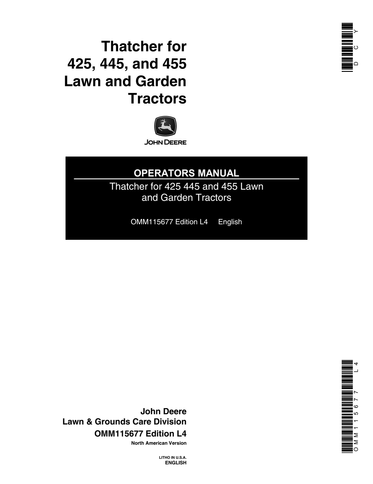 John Deere Thatcher 425 445 455 Garden Tractor Operator Manual OMM115677 1 John Deere Thatcher 425 445 455 Garden Tractor Operator Manual OMM115677