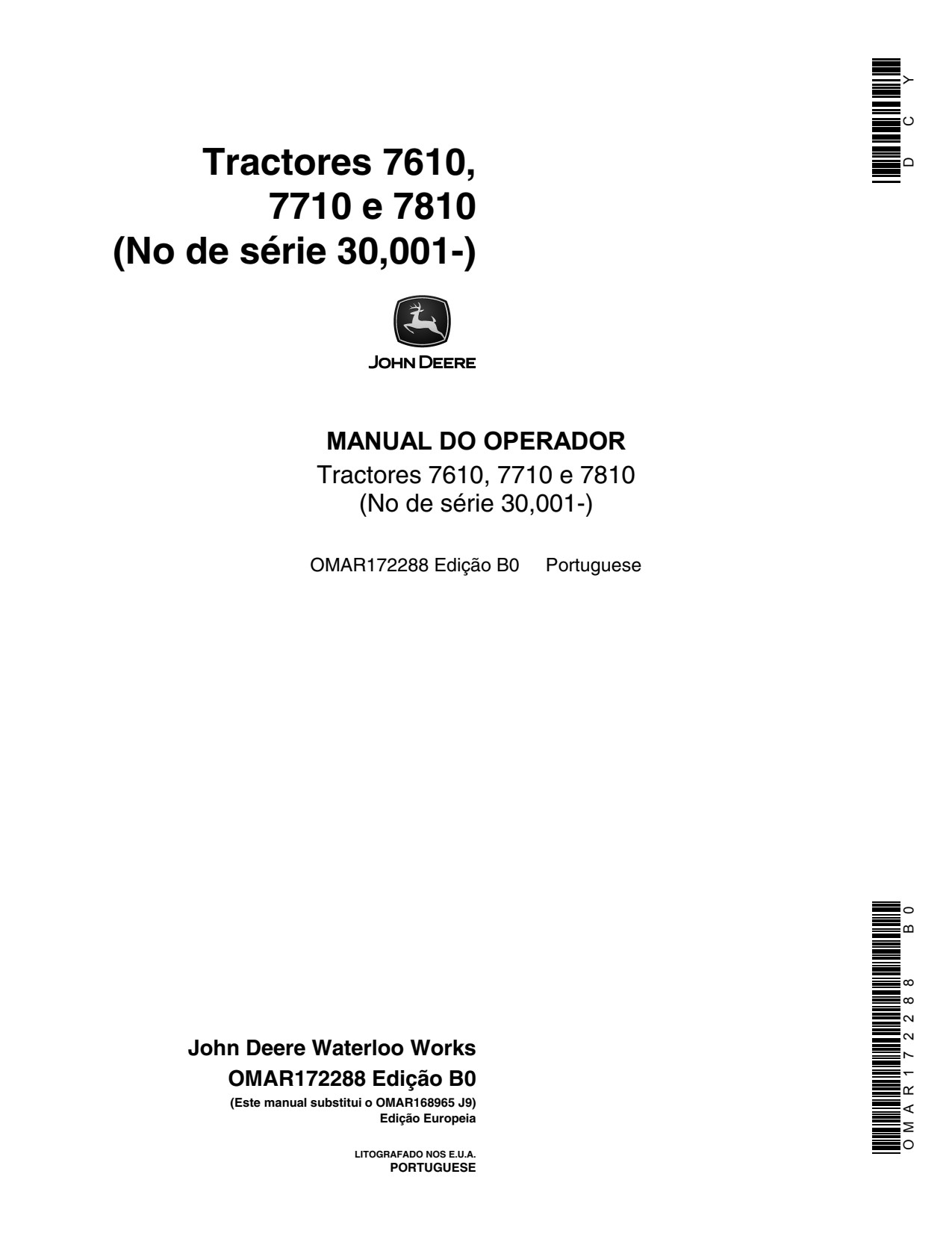 John Deere Tractors 7610 7710 7810 030001- Operator's Manual OMAR172288 PT 1 John Deere Tractors 7610 7710 7810 030001- Operator's Manual OMAR172288 PT