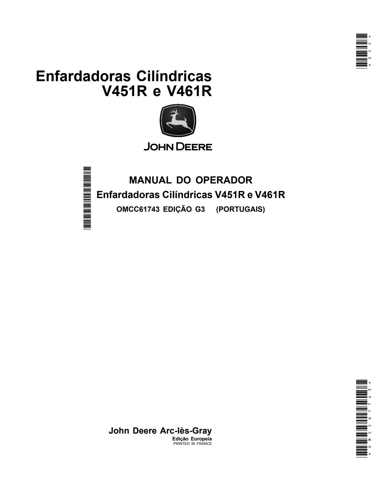 John Deere V451R V461R Round Baler Operator Manual OMCC61743 PT 1 John Deere V451R V461R Round Baler Operator Manual OMCC61743 PT