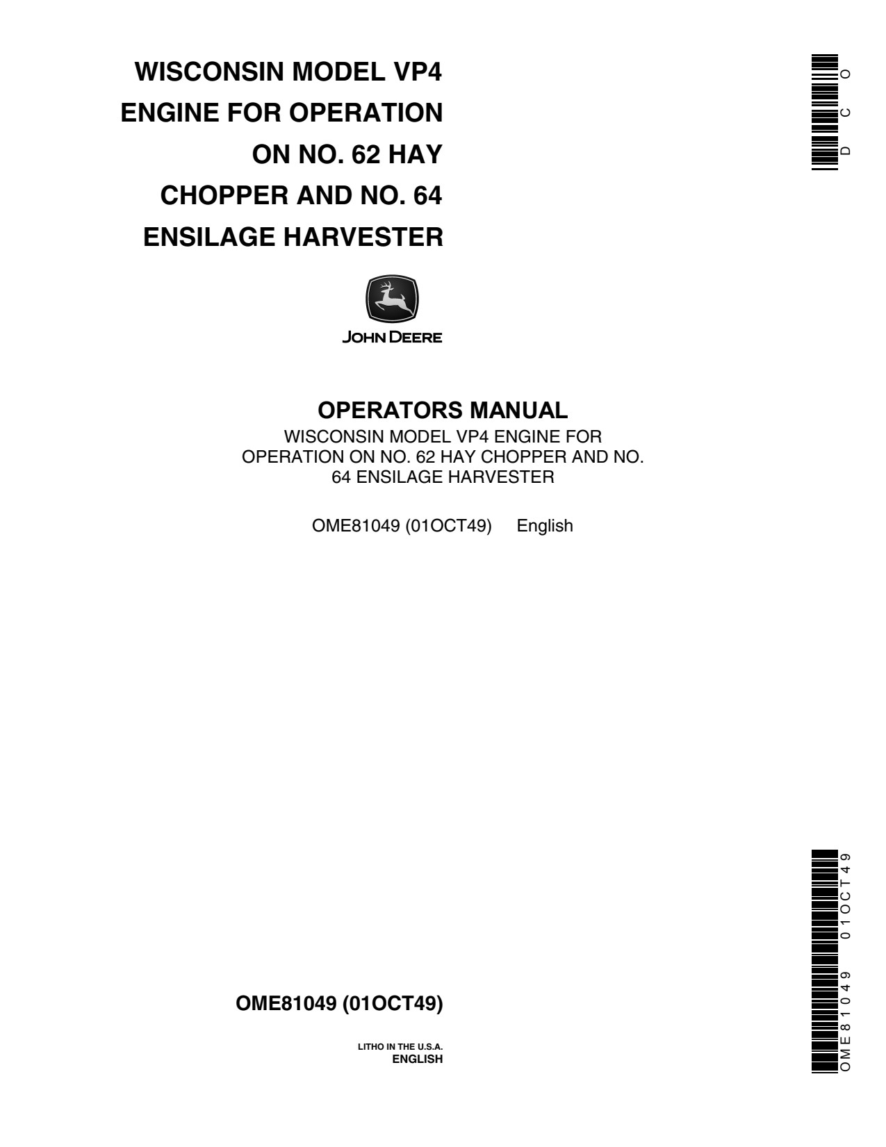 John Deere VP4 62 64 Ensilage Harvester Operator Manual OME81049 1 John Deere VP4 62 64 Ensilage Harvester Operator Manual OME81049