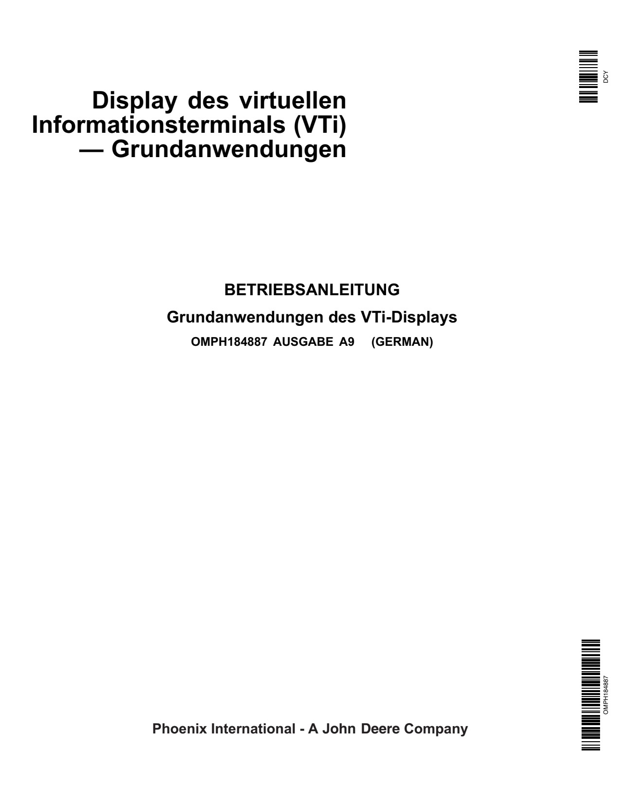 John Deere VTi Monitor Display System Operator Manual OMPH184887 DE 1 John Deere VTi Monitor Display System Operator Manual OMPH184887 DE