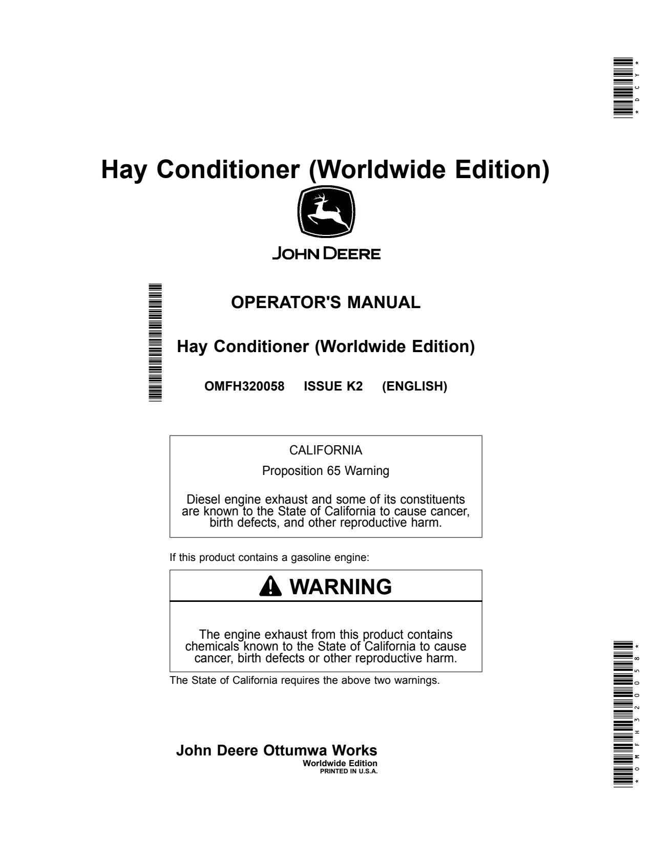 John Deere W150 Mower Conditioner Operator Manual OMFH320058 1 John Deere W150 Mower Conditioner Operator Manual OMFH320058