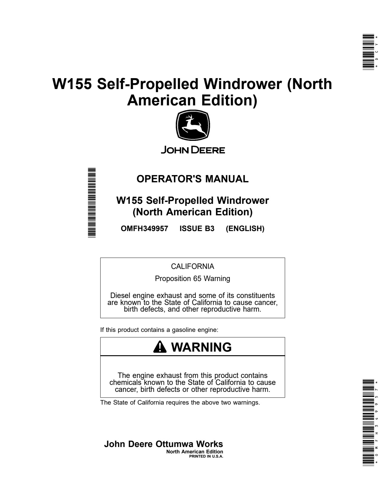 John Deere W155 Self-propelled Windrower Operator Manual OMFH349957 1 John Deere W155 Self-propelled Windrower Operator Manual OMFH349957