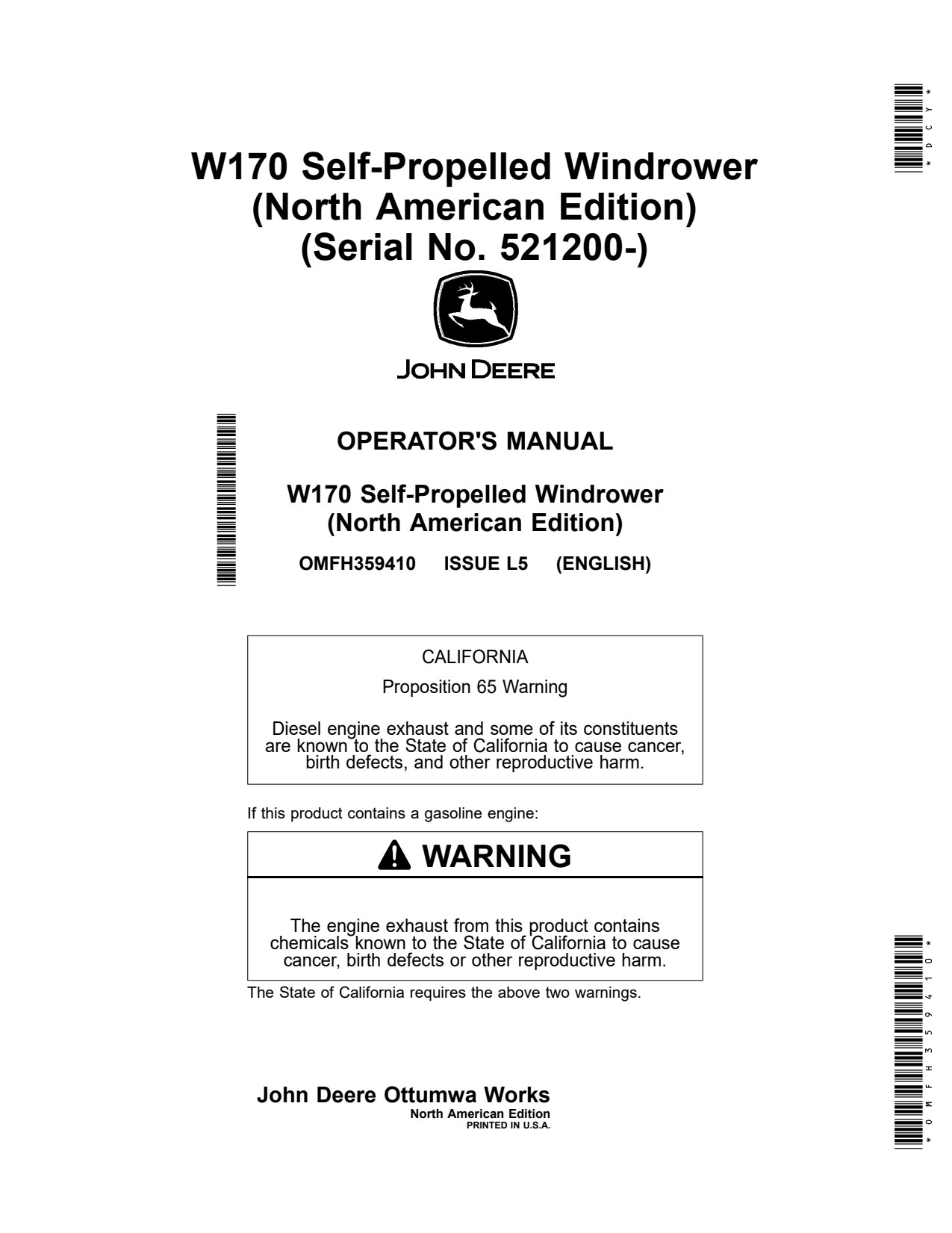 John Deere W170 Self-propelled Windrower Operator Manual OMFH359410 1 John Deere W170 Self-propelled Windrower Operator Manual OMFH359410