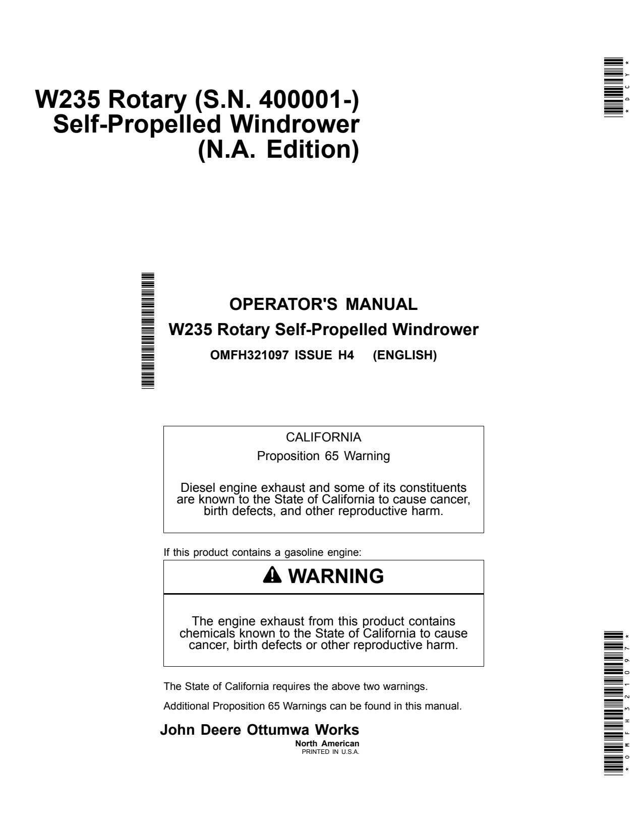 John Deere W235 Self-propelled Windrower Operator Manual OMFH321097 1 John Deere W235 Self-propelled Windrower Operator Manual OMFH321097