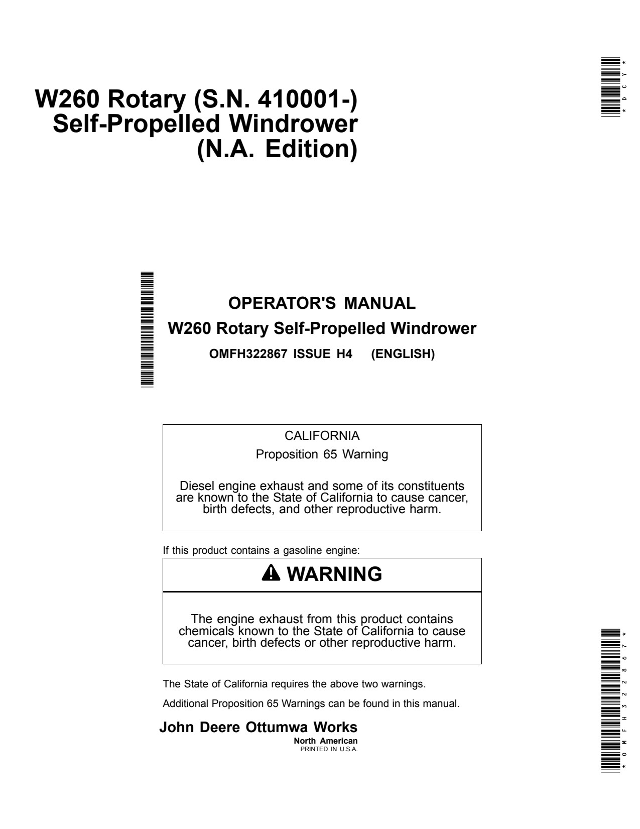 John Deere W260 Self-propelled Windrower Operator Manual OMFH322867 1 John Deere W260 Self-propelled Windrower Operator Manual OMFH322867