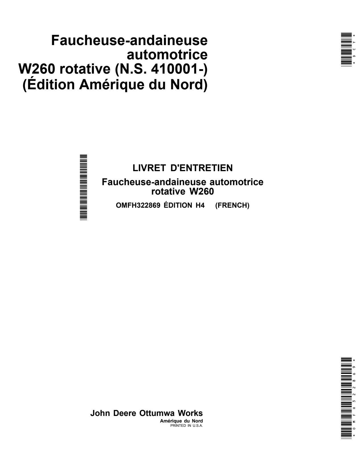 John Deere W260 Self-propelled Windrower Operator Manual OMFH322869 FR 1 John Deere W260 Self-propelled Windrower Operator Manual OMFH322869 FR
