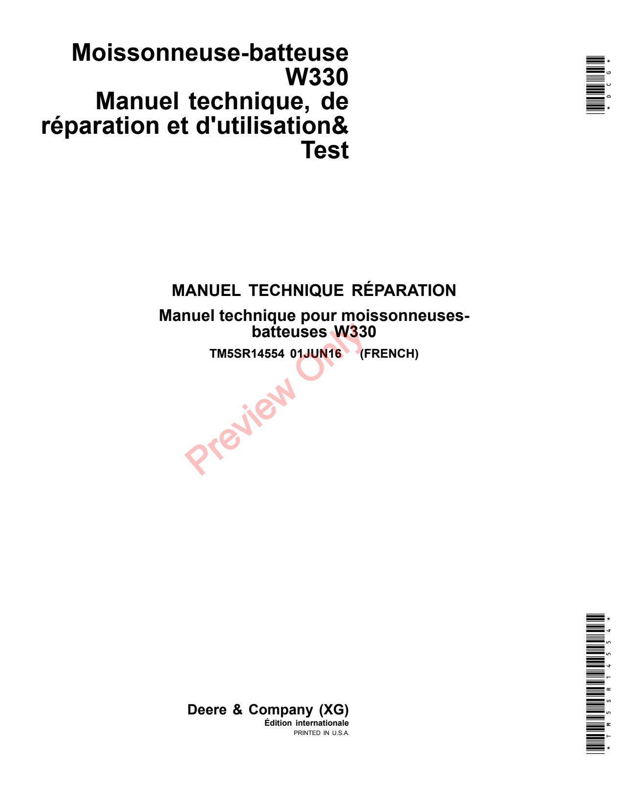 John Deere W330 Combine Technical Manual TM5SR14554 FR 1 John Deere W330 Combine Technical Manual TM5SR14554 FR