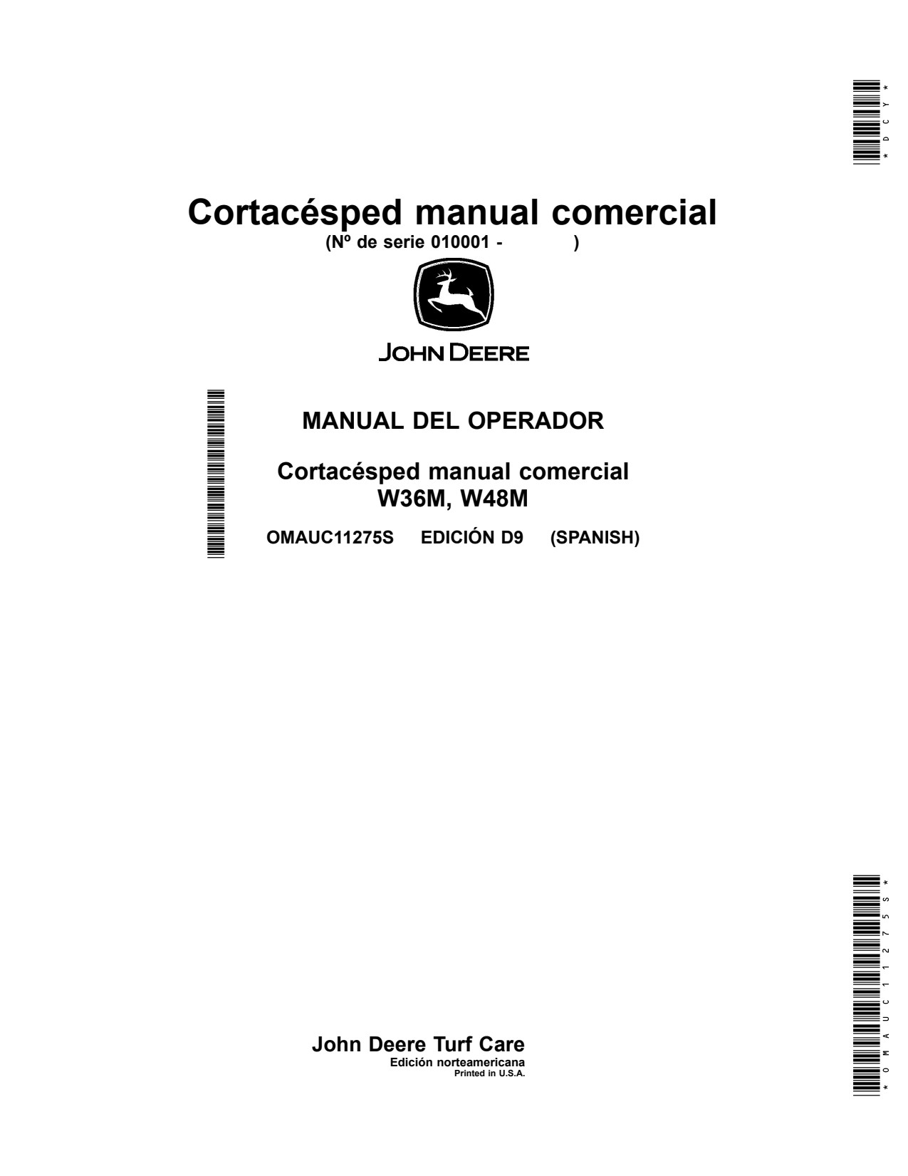 John Deere W36M W48M Walk Behind Mower Operator Manual OMAUC11275S ES 1 John Deere W36M W48M Walk Behind Mower Operator Manual OMAUC11275S ES