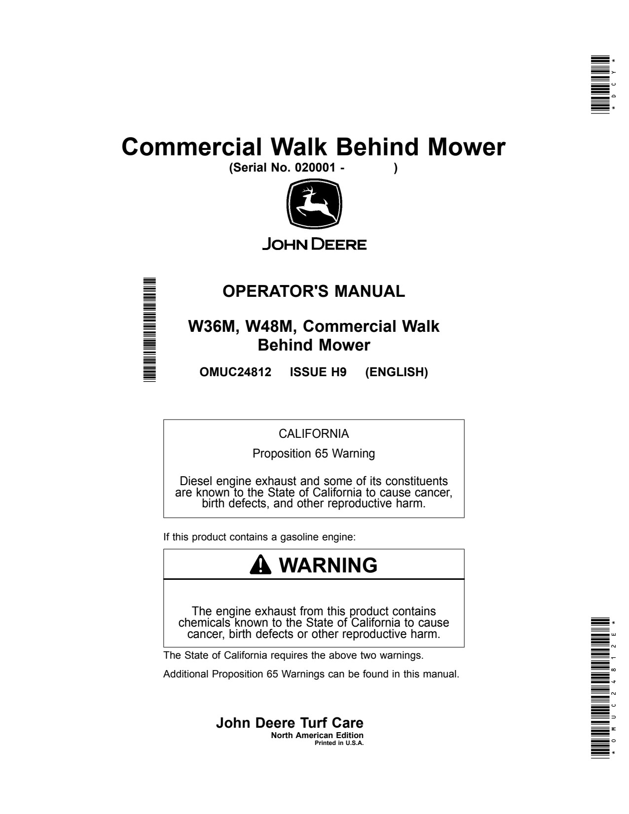 John Deere W36M W48M Walk Behind Mower Operator Manual OMUC24812E 1 John Deere W36M W48M Walk Behind Mower Operator Manual OMUC24812E