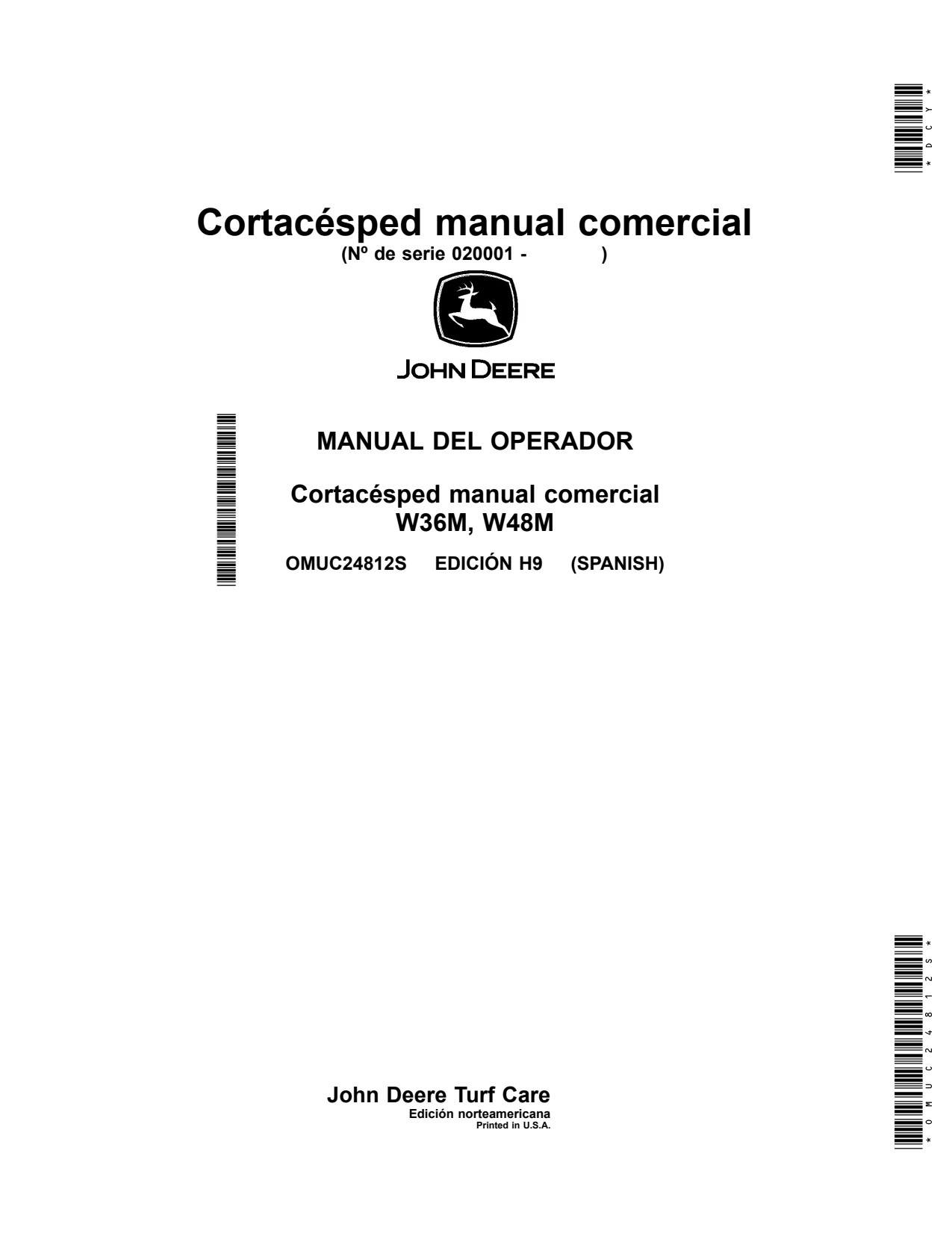 John Deere W36M W48M Walk Behind Mower Operator Manual OMUC24812S ES 1 John Deere W36M W48M Walk Behind Mower Operator Manual OMUC24812S ES