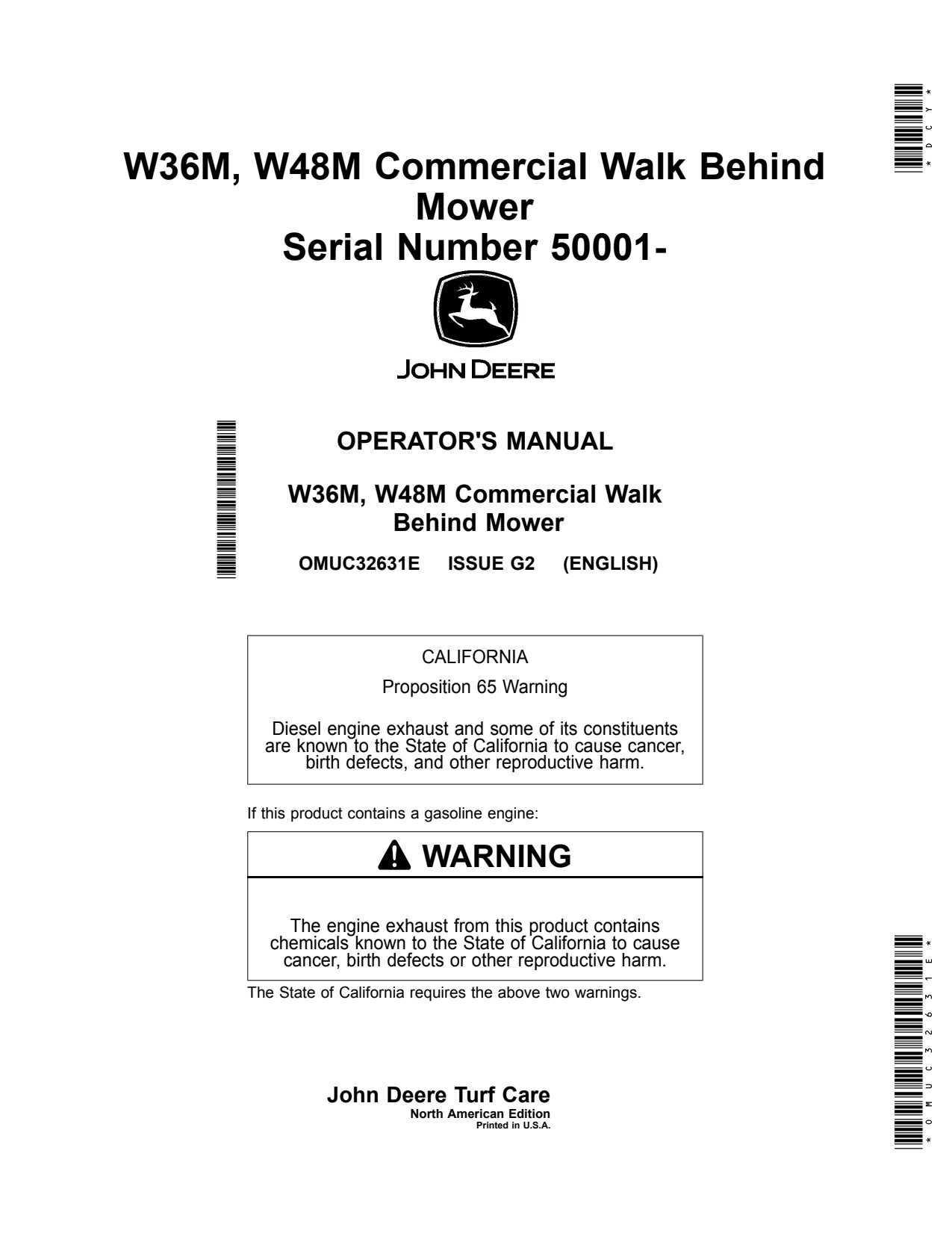John Deere W48M W36M Walk Behind Mower Operator Manual OMUC32631E 1 John Deere W48M W36M Walk Behind Mower Operator Manual OMUC32631E