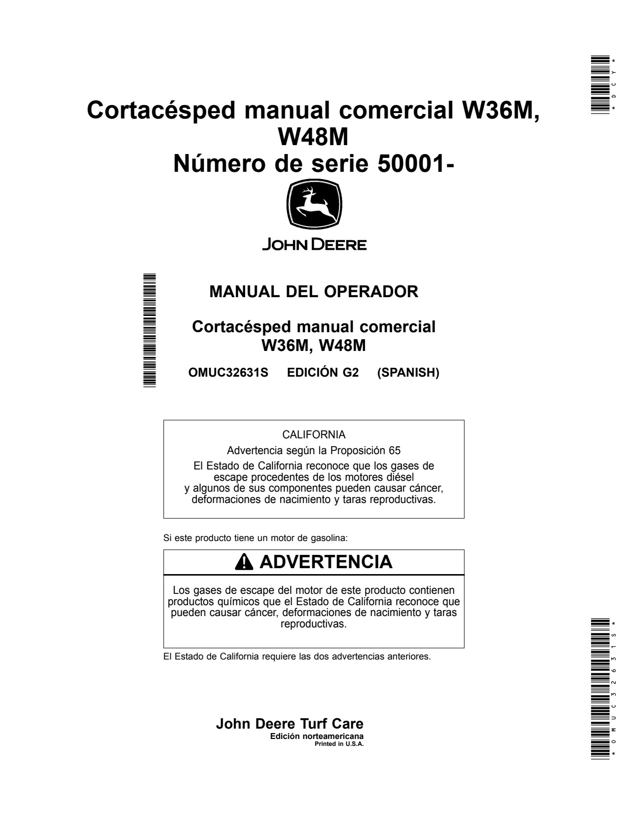John Deere W48M W36M Walk Behind Mower Operator Manual OMUC32631S ES 1 John Deere W48M W36M Walk Behind Mower Operator Manual OMUC32631S ES