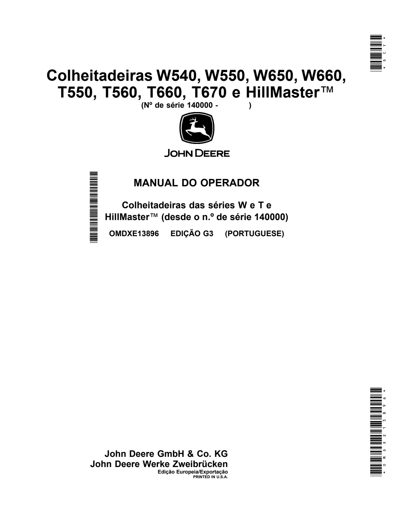 John Deere W540 W550 W650 W660 T550 T560 T660 T670 Combine Operator Manual OMDXE13896 PT 1 John Deere W540 W550 W650 W660 T550 T560 T660 T670 Combine Operator Manual OMDXE13896 PT