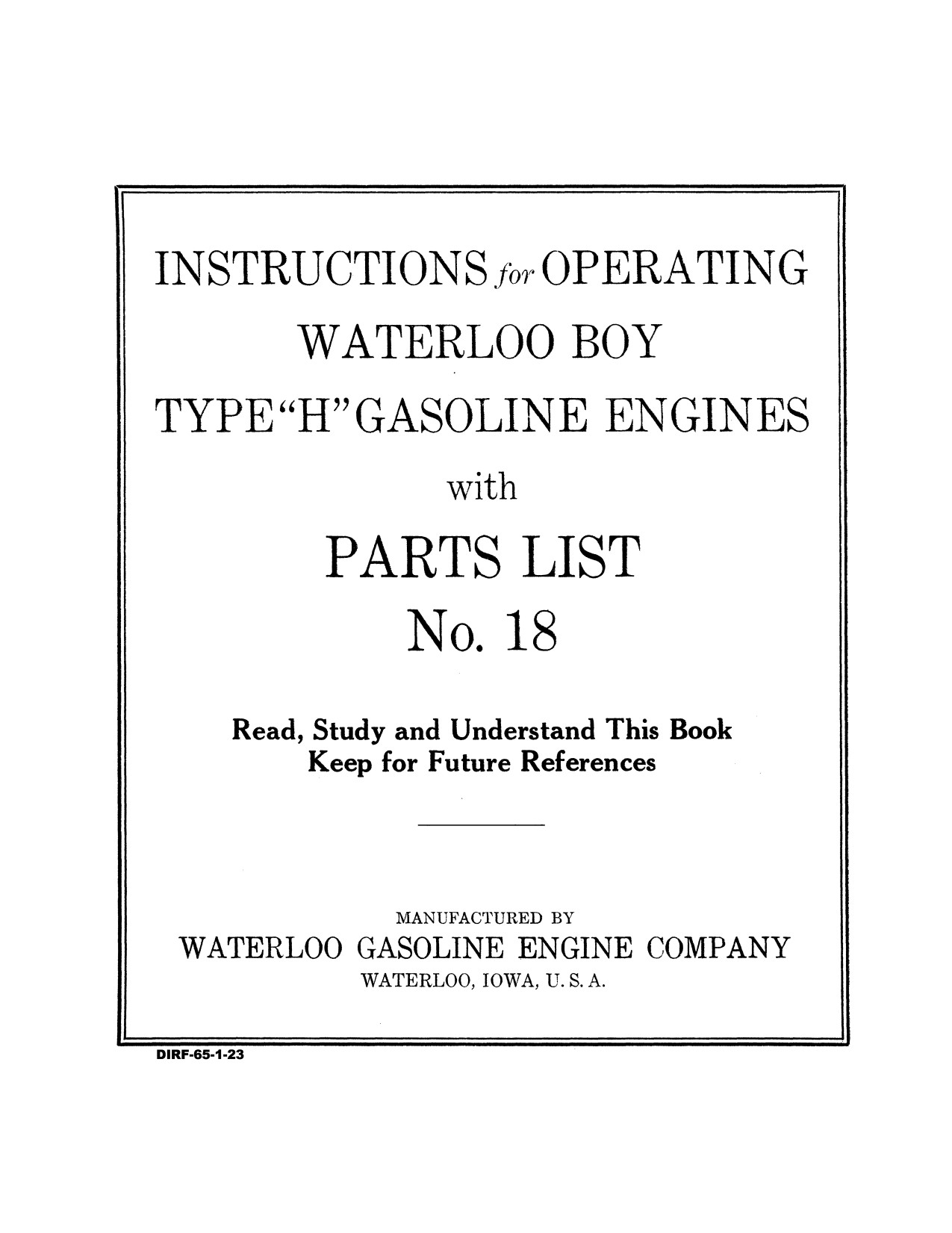John Deere Waterloo BOY Gasoline Engine Operator Manual DIRF65 1 John Deere Waterloo BOY Gasoline Engine Operator Manual DIRF65